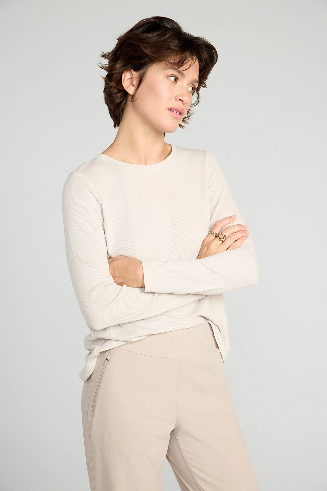 The Soft Ribbed GRS Certified Recycled Poly + Modal Long Sleeve - Tan