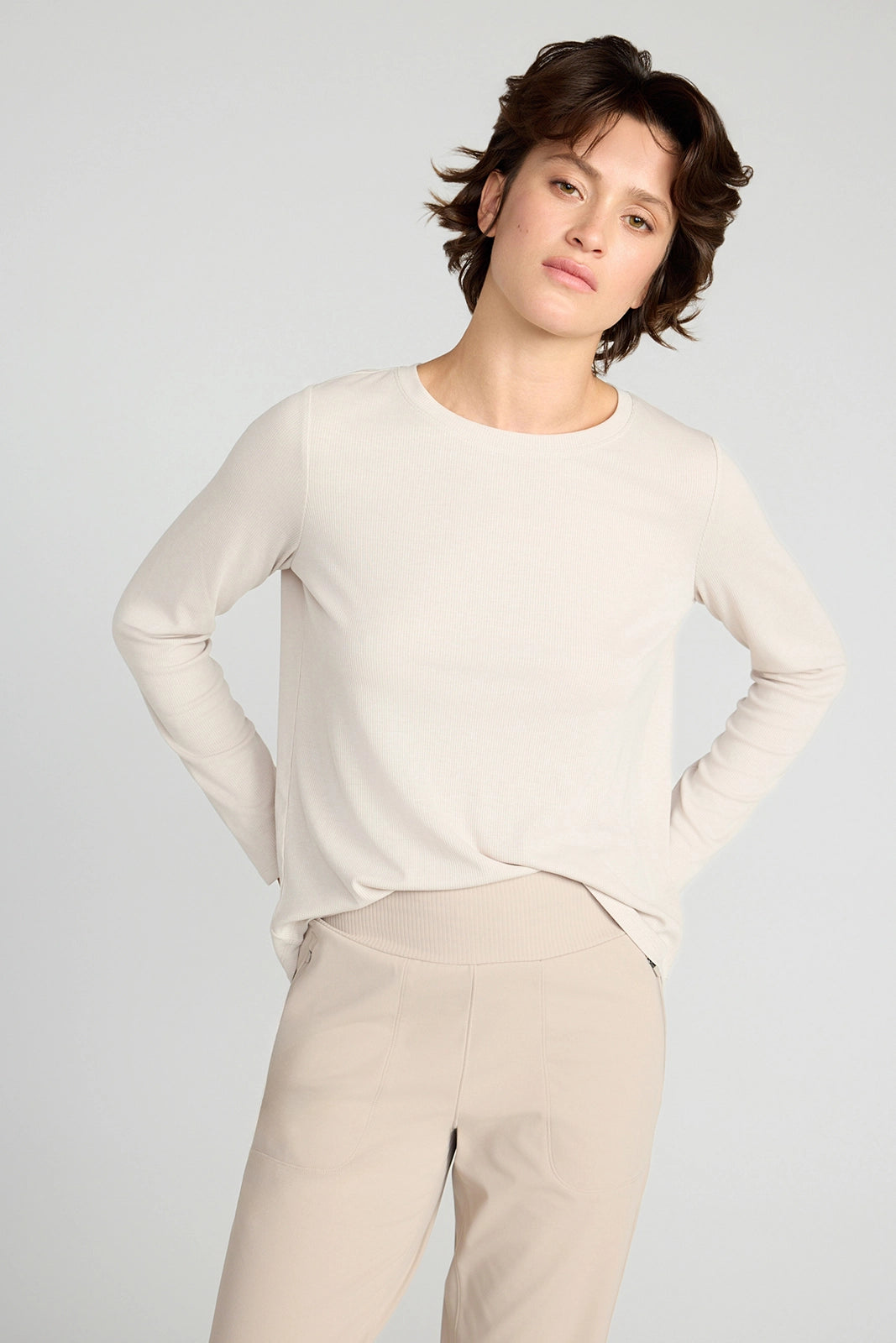 The Soft Ribbed GRS Certified Recycled Poly + Modal Long Sleeve - Tan