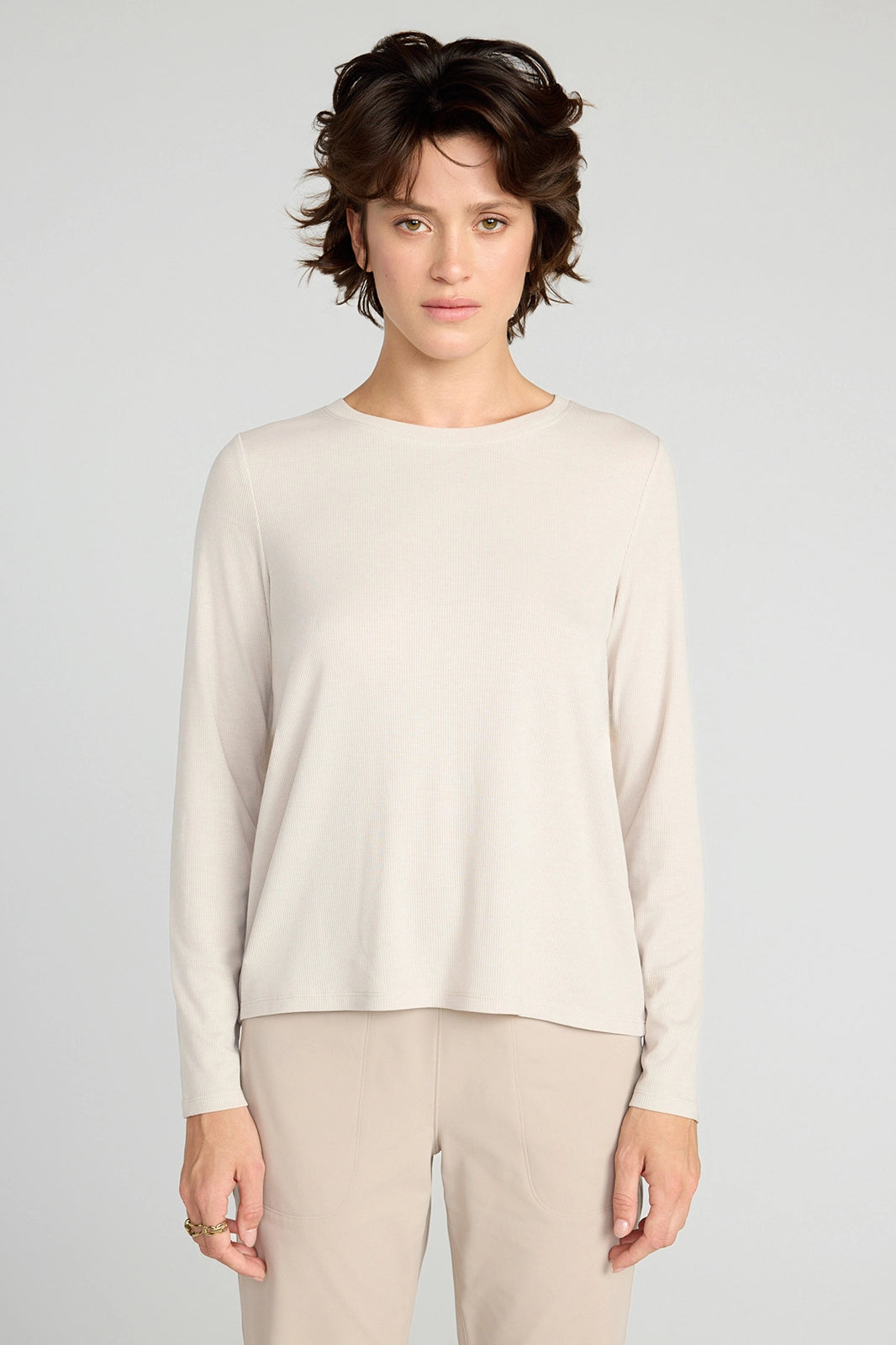 The Soft Ribbed GRS Certified Recycled Poly + Modal Long Sleeve - Tan