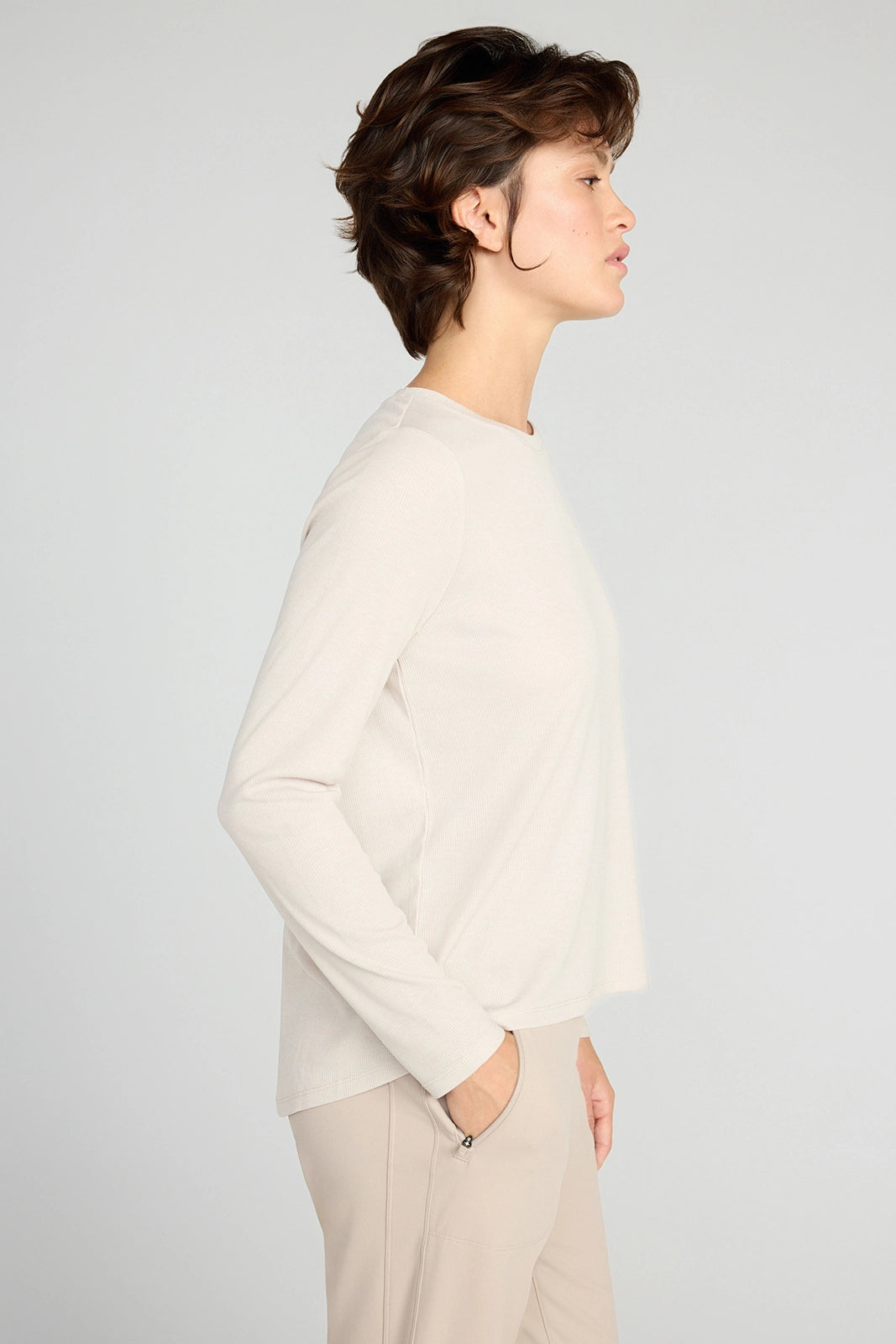 The Soft Ribbed GRS Certified Recycled Poly + Modal Long Sleeve - Tan