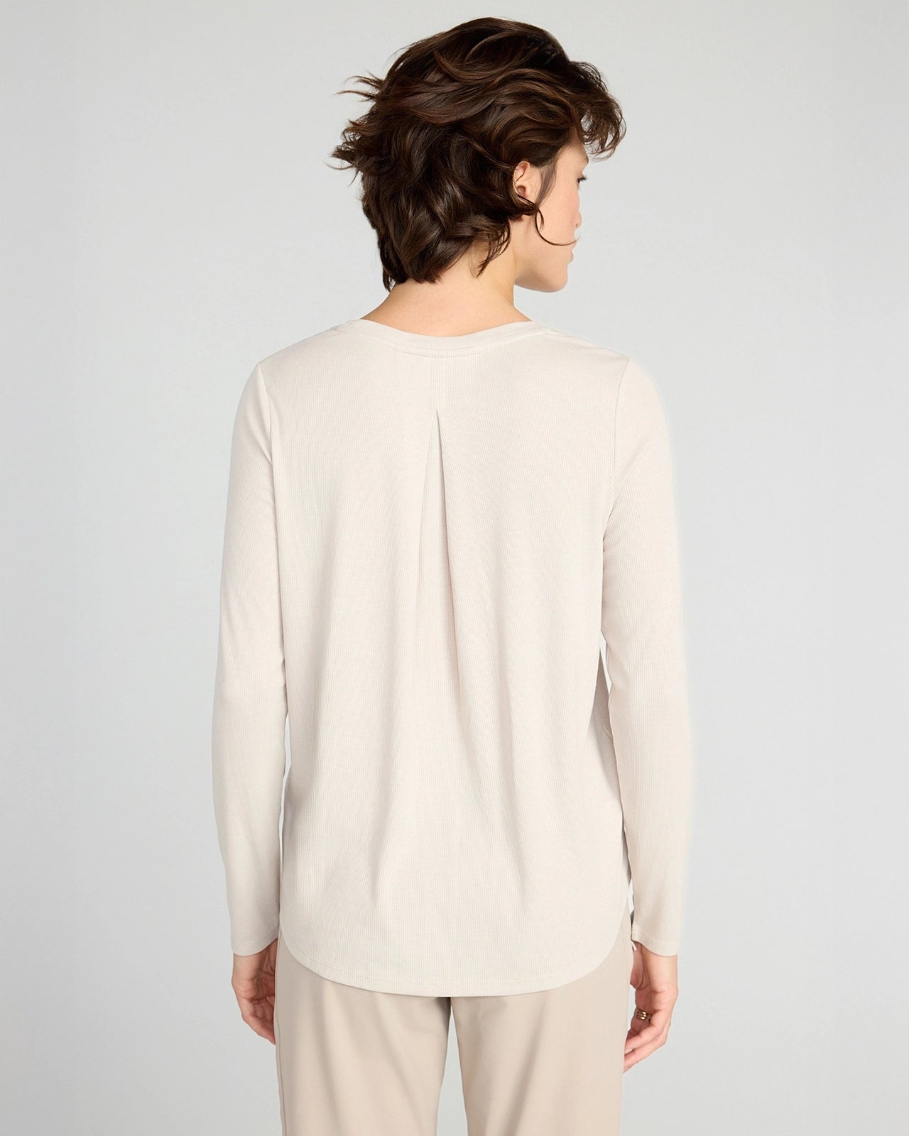 The Soft Ribbed GRS Certified Recycled Poly + TENCEL™ Modal Long Sleeve - Tan Beige