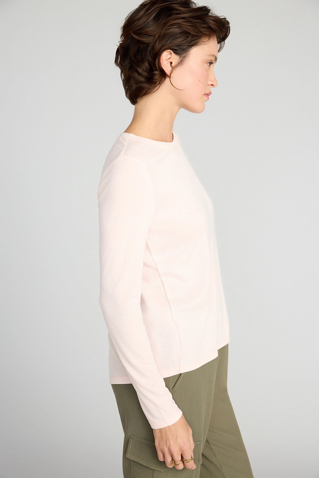 The Soft Ribbed GRS Certified Recycled Poly + Modal Long Sleeve - Light Pink