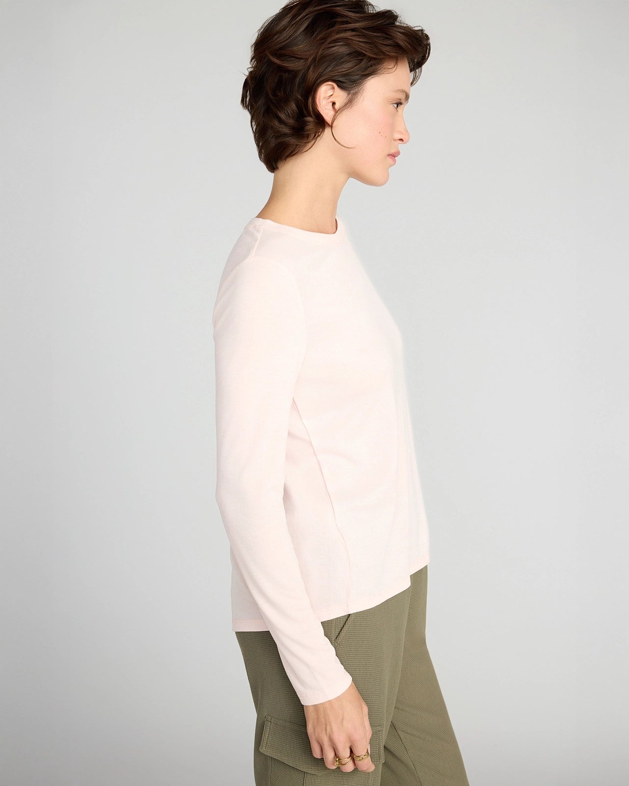 The Soft Ribbed GRS Certified Recycled Poly + TENCEL™ Modal Long Sleeve - Light Pink