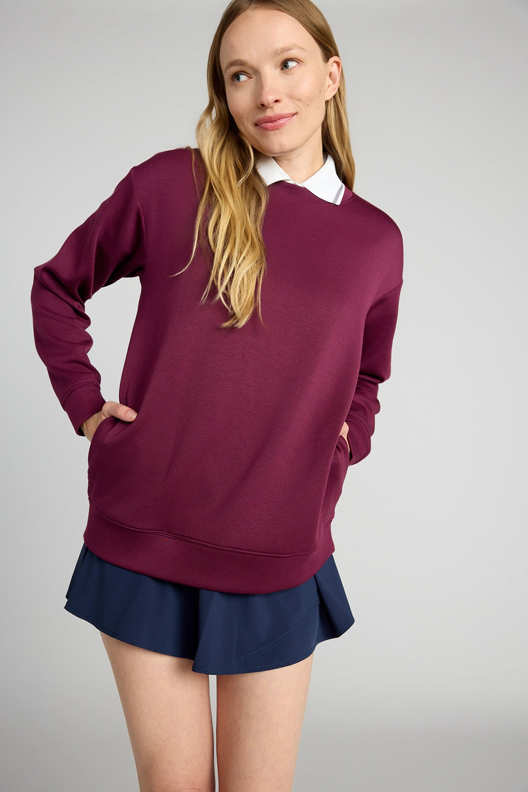 The Warm Stretch GRS Certified Recycled Poly + Modal Sweatshirt - Maroon