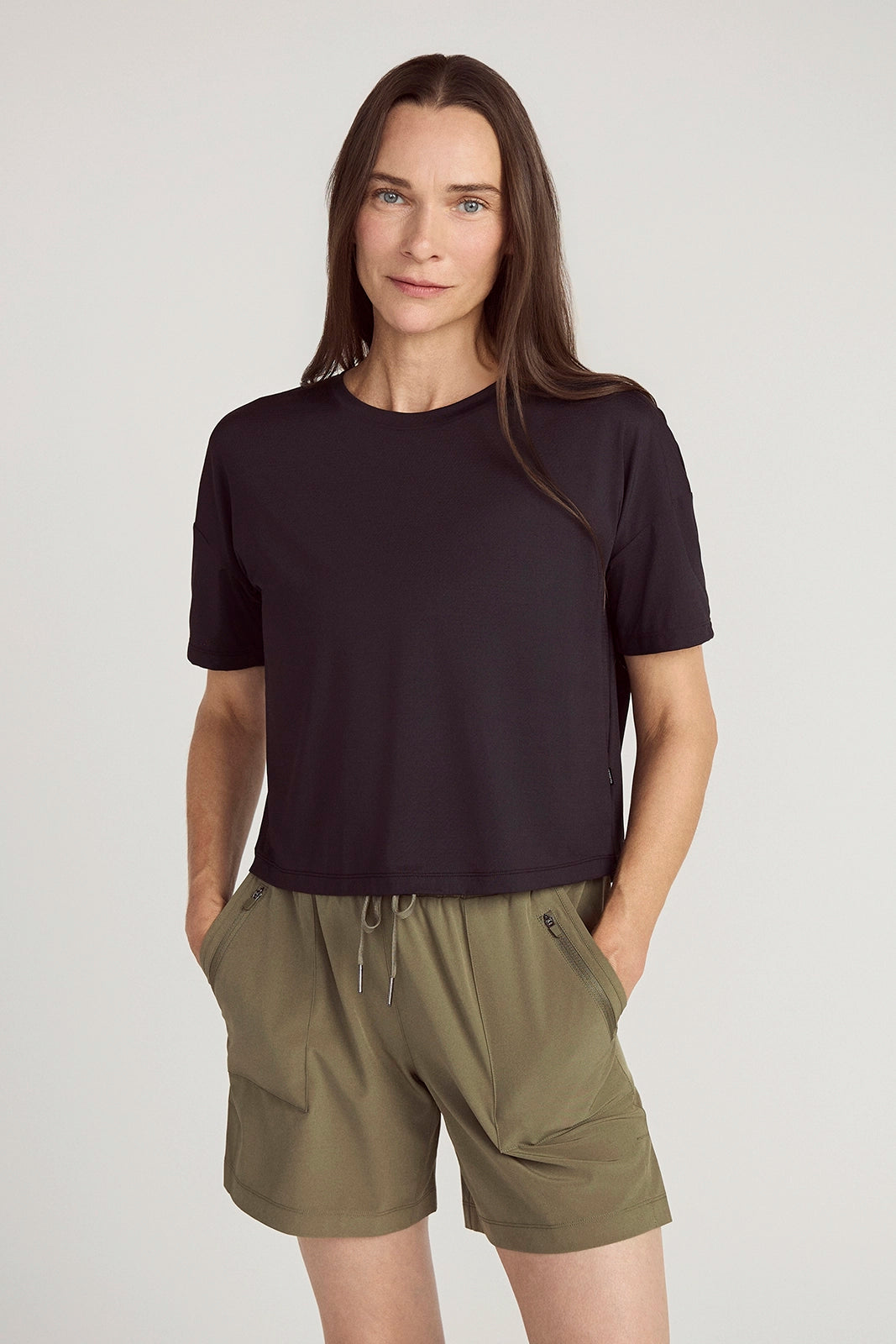 The Breathable GRS Certified Recycled Nylon Mesh Cropped Tee - Black