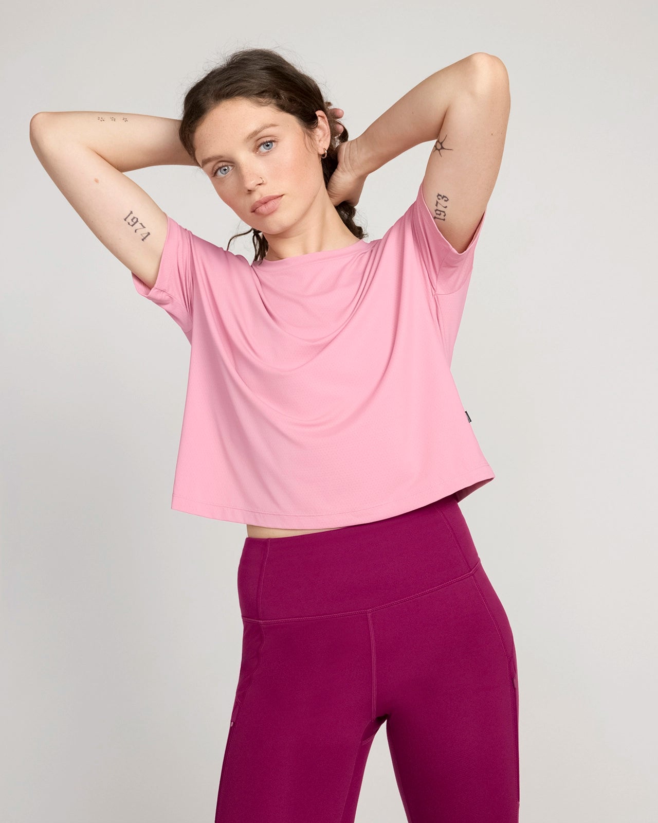 The Breathable GRS Certified Recycled Nylon Mesh Cropped Tee - Polignac Pink