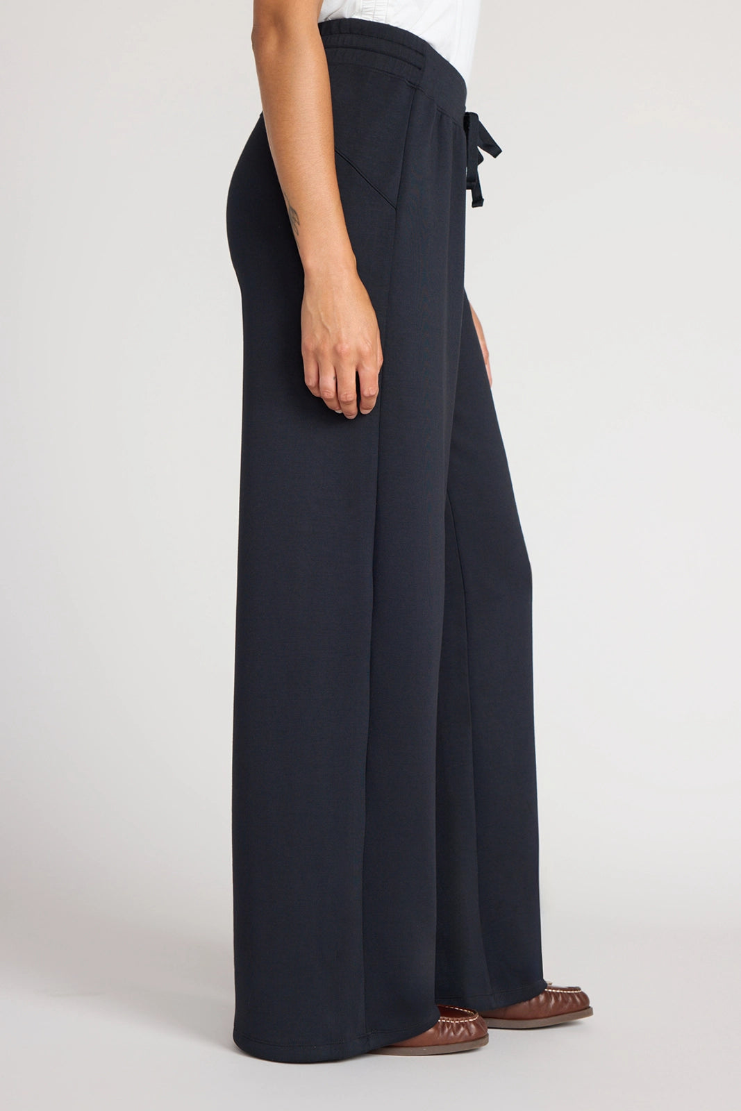 The Light Stretch GRS Certified Recycled Poly + Modal Wide Leg Pant - Black