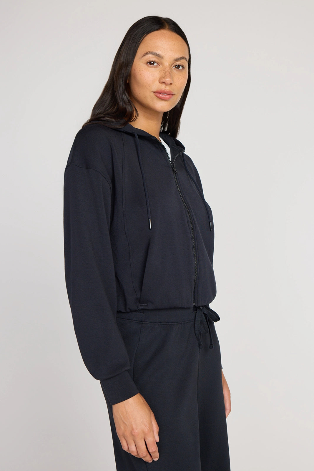 The Double Knit GRS Certified Recycled Poly + Modal Cropped Hoodie - Black