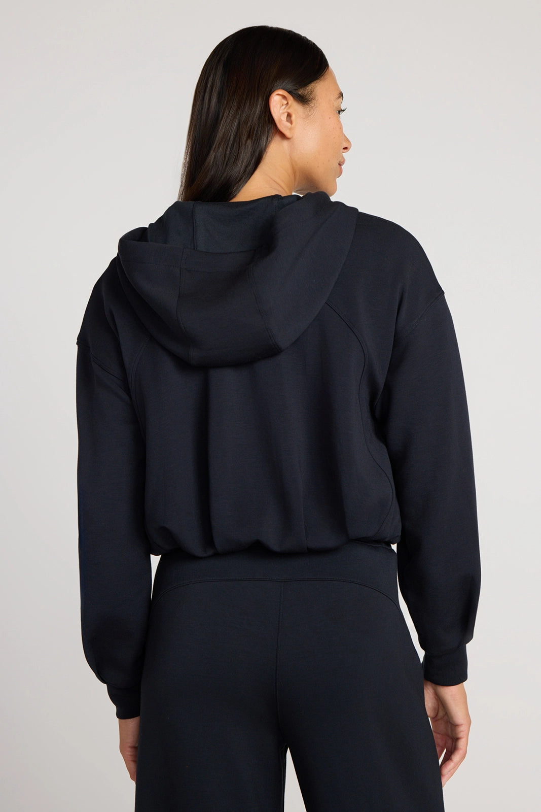 The Double Knit GRS Certified Recycled Poly + Modal Cropped Hoodie - Black