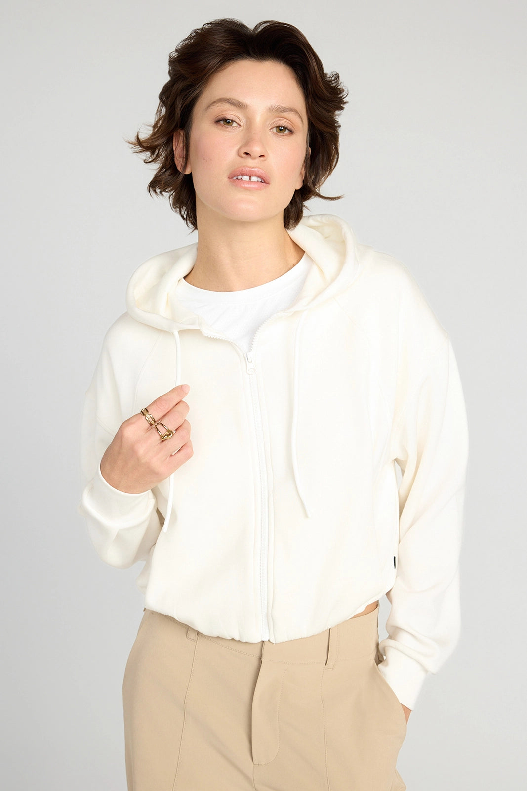 The Double Knit GRS Certified Recycled Poly + Modal Cropped Hoodie - Sugar Swizzle