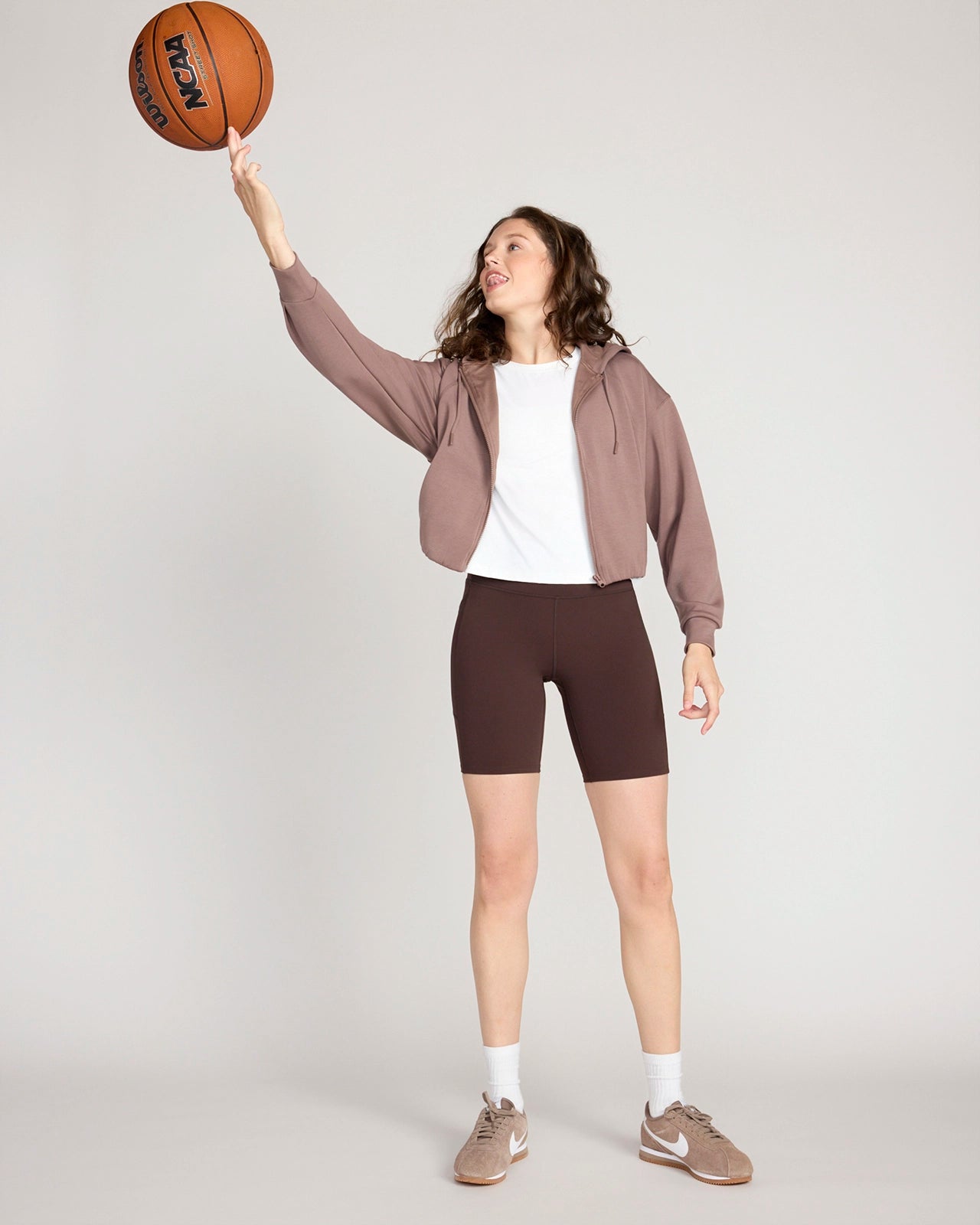 The Double Knit GRS Certified Recycled Poly + TENCEL™ Modal Cropped Hoodie - Deep Taupe