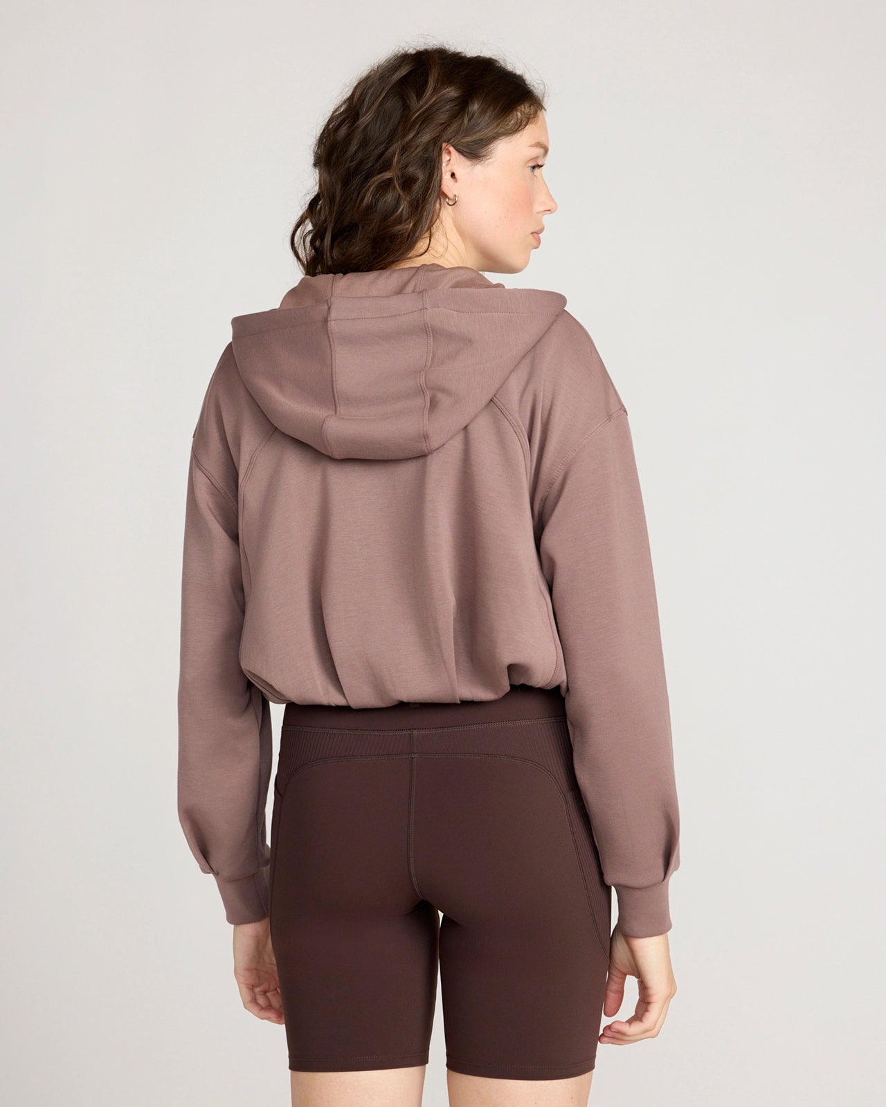 The Double Knit GRS Certified Recycled Poly + TENCEL™ Modal Cropped Hoodie - Deep Taupe