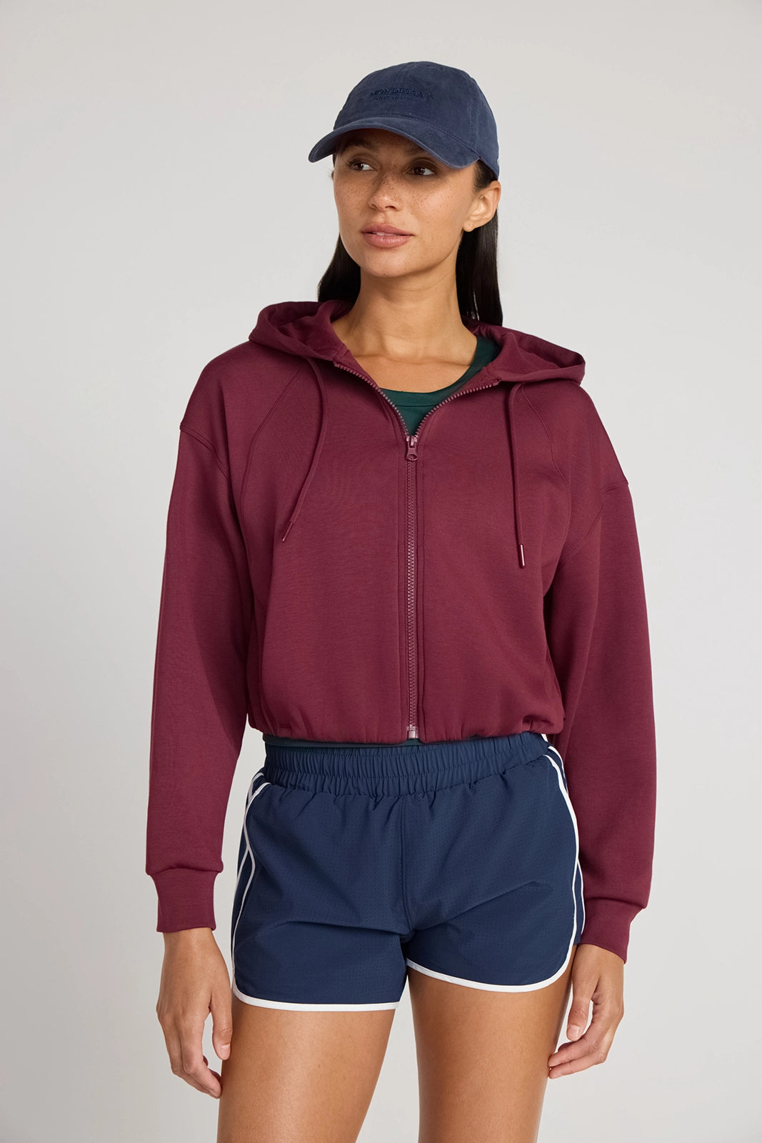 The Double Knit GRS Certified Recycled Poly + Modal Cropped Hoodie - Tawny Port