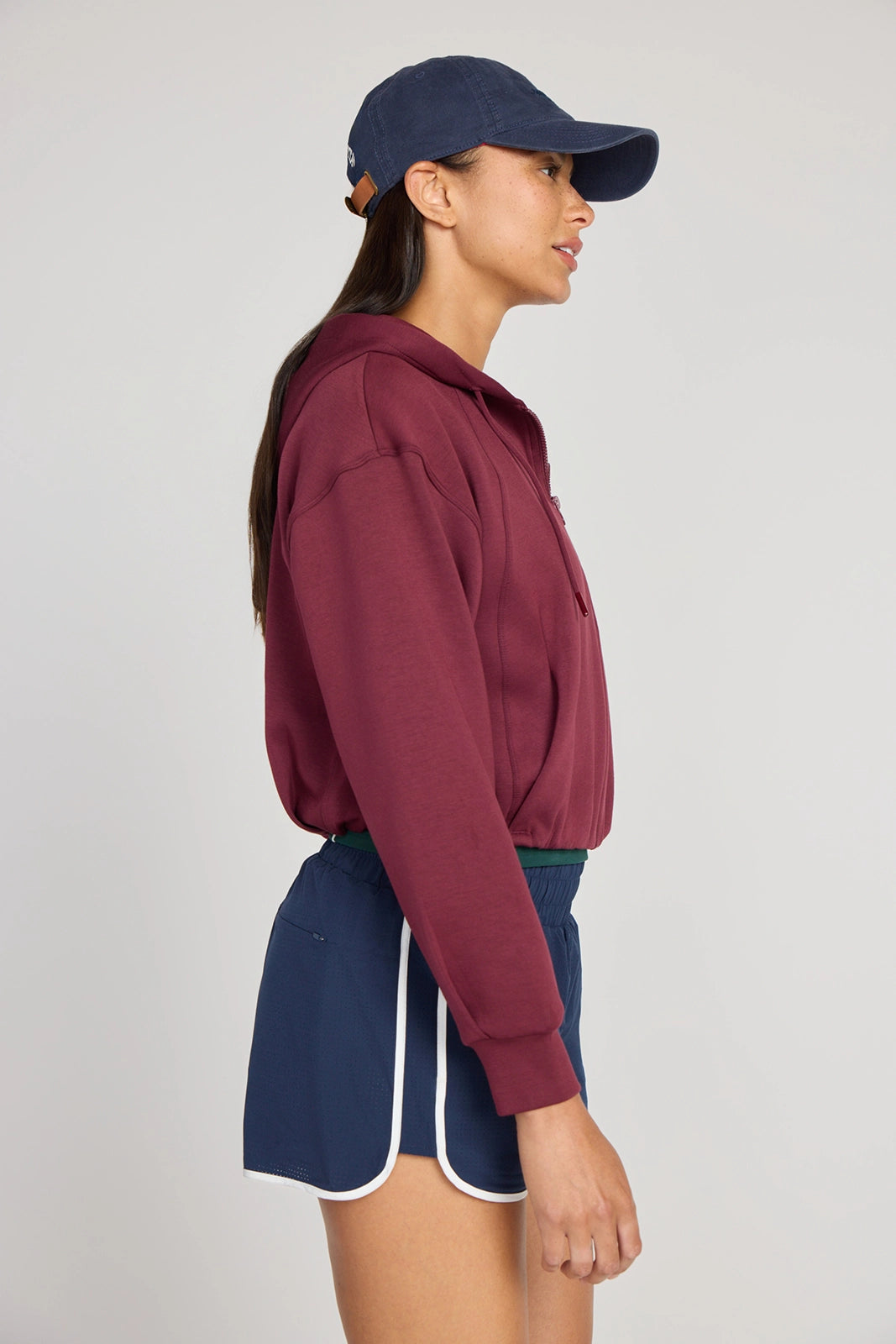 The Double Knit GRS Certified Recycled Poly + Modal Cropped Hoodie - Tawny Port