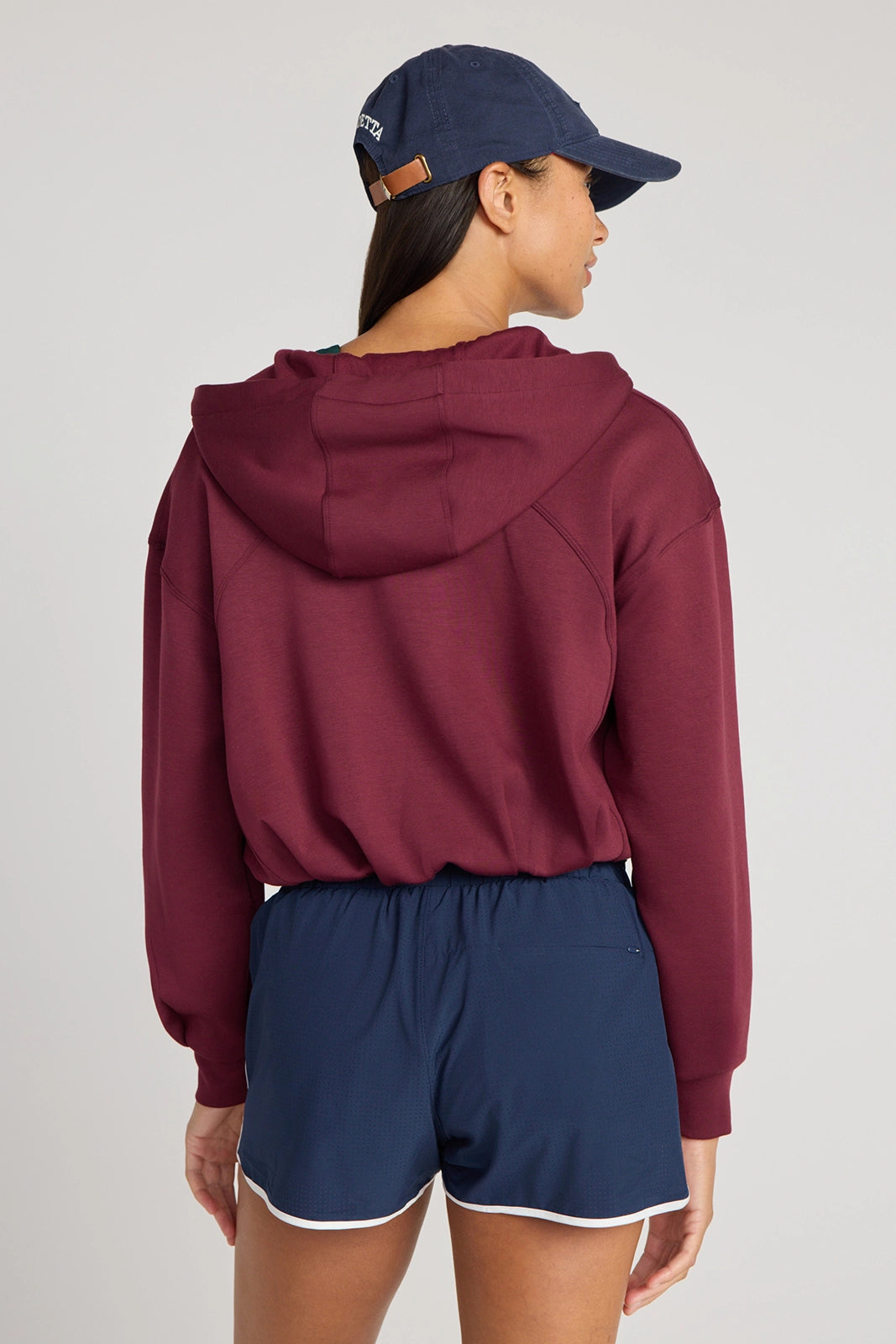 The Double Knit GRS Certified Recycled Poly + Modal Cropped Hoodie - Tawny Port