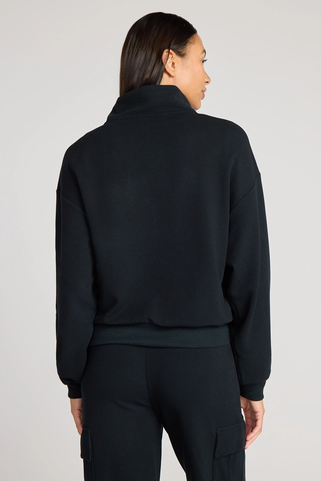 The Soft Luxe Modal + GRS Certified Recycled Poly Waffle 1/4 Zip - Black