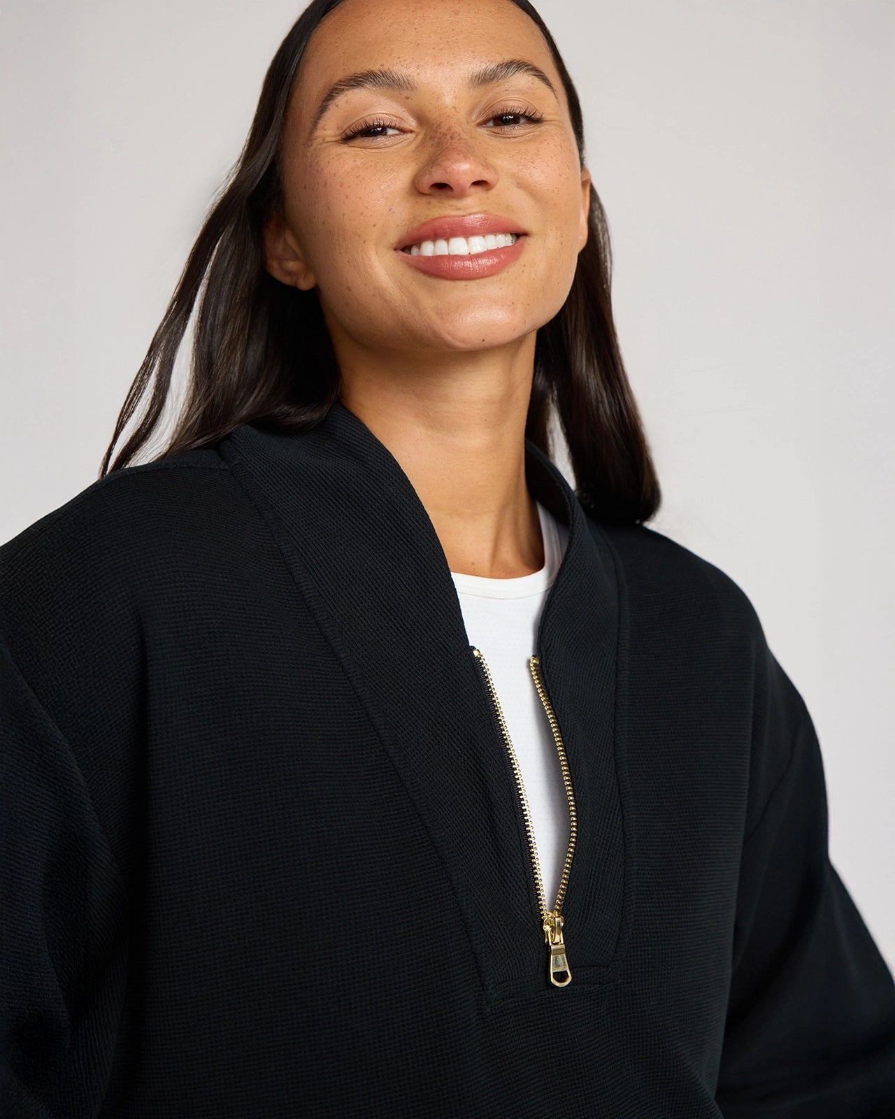 The Soft Luxe TENCEL™ Lyocell Waffle 1/4 Zip - Black