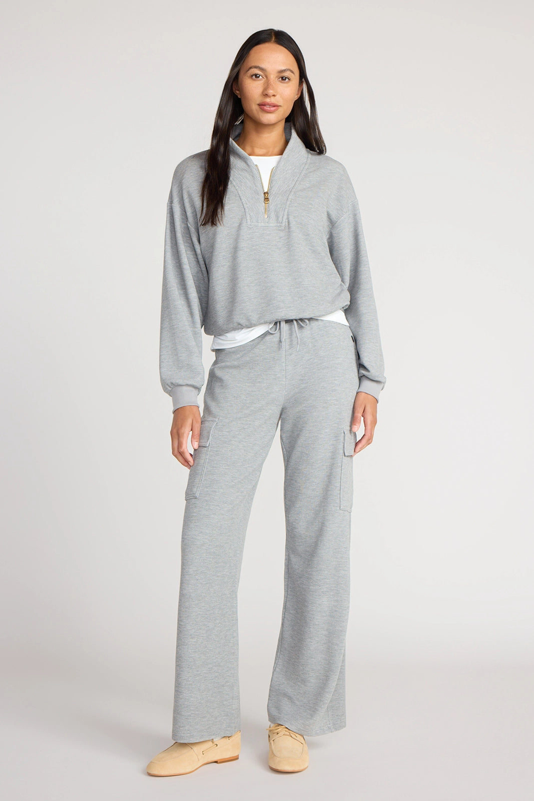 The Soft Luxe Modal + GRS Certified Recycled Poly Waffle 1/4 Zip - Heather Grey