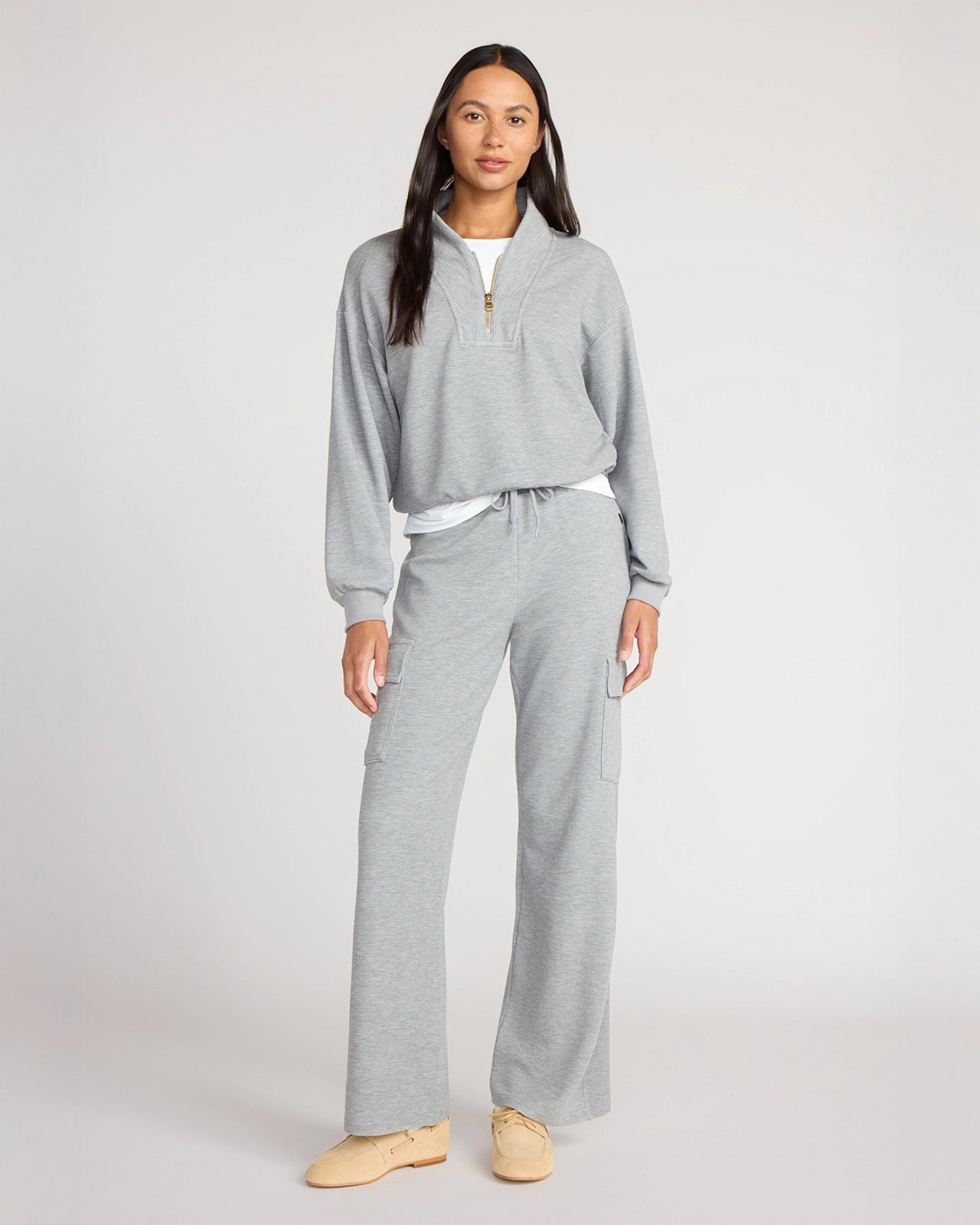 The Soft Luxe TENCEL™ Lyocell Waffle 1/4 Zip - Heather Grey