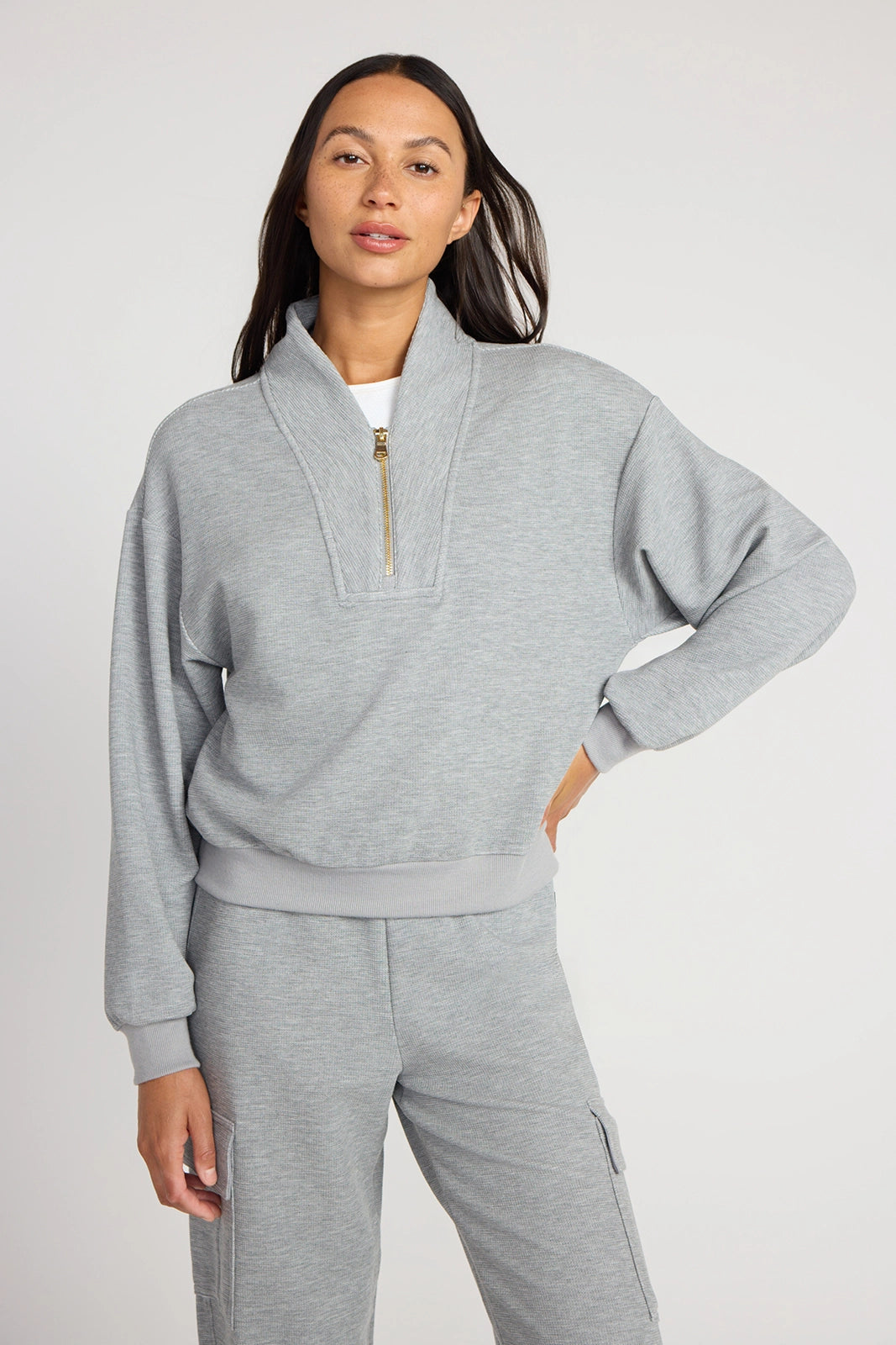 The Soft Luxe Modal + GRS Certified Recycled Poly Waffle 1/4 Zip - Heather Grey