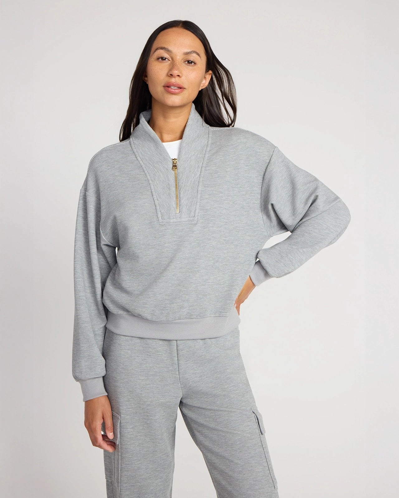 The Soft Luxe TENCEL™ Lyocell Waffle 1/4 Zip - Heather Grey