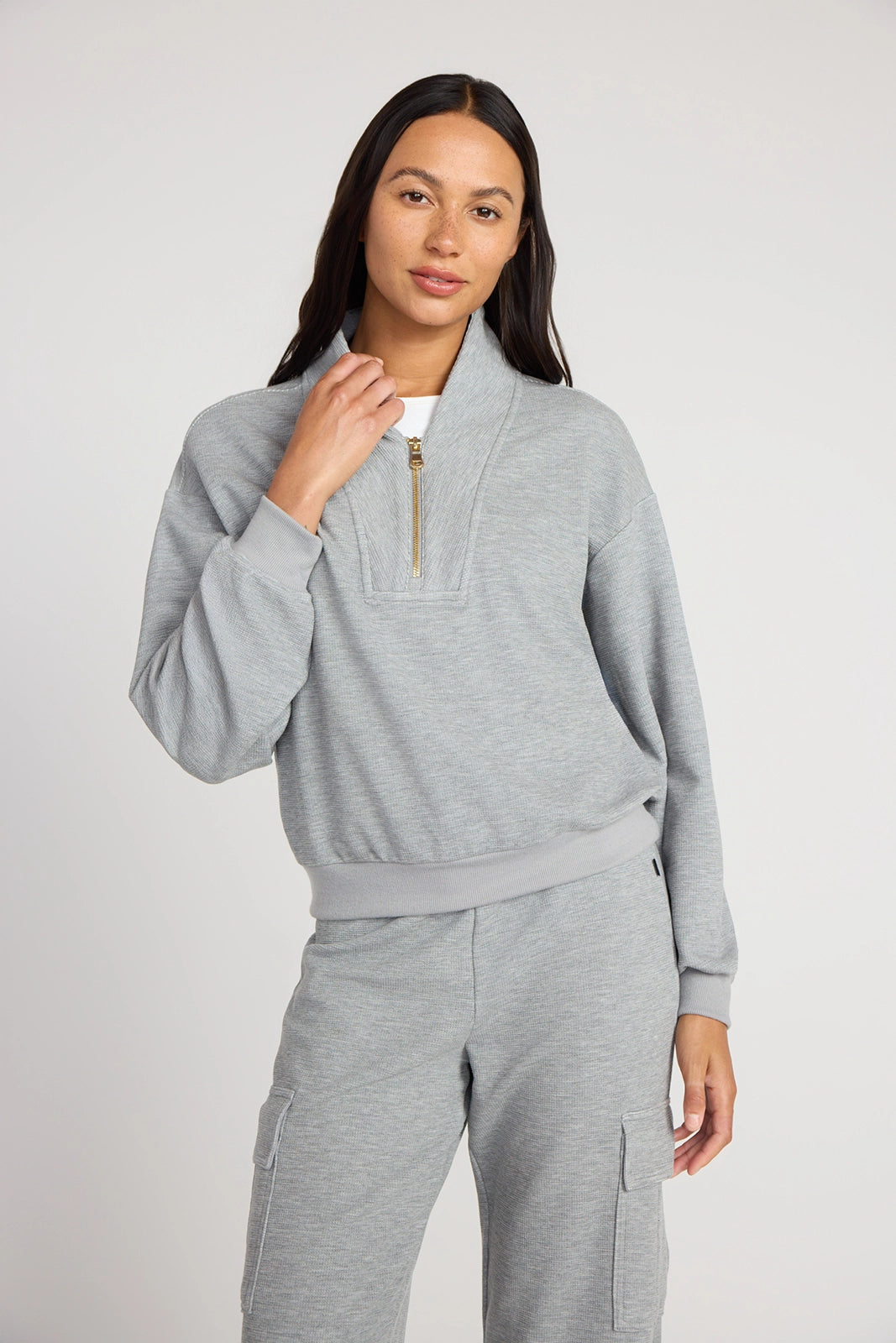 The Soft Luxe Modal + GRS Certified Recycled Poly Waffle 1/4 Zip - Heather Grey