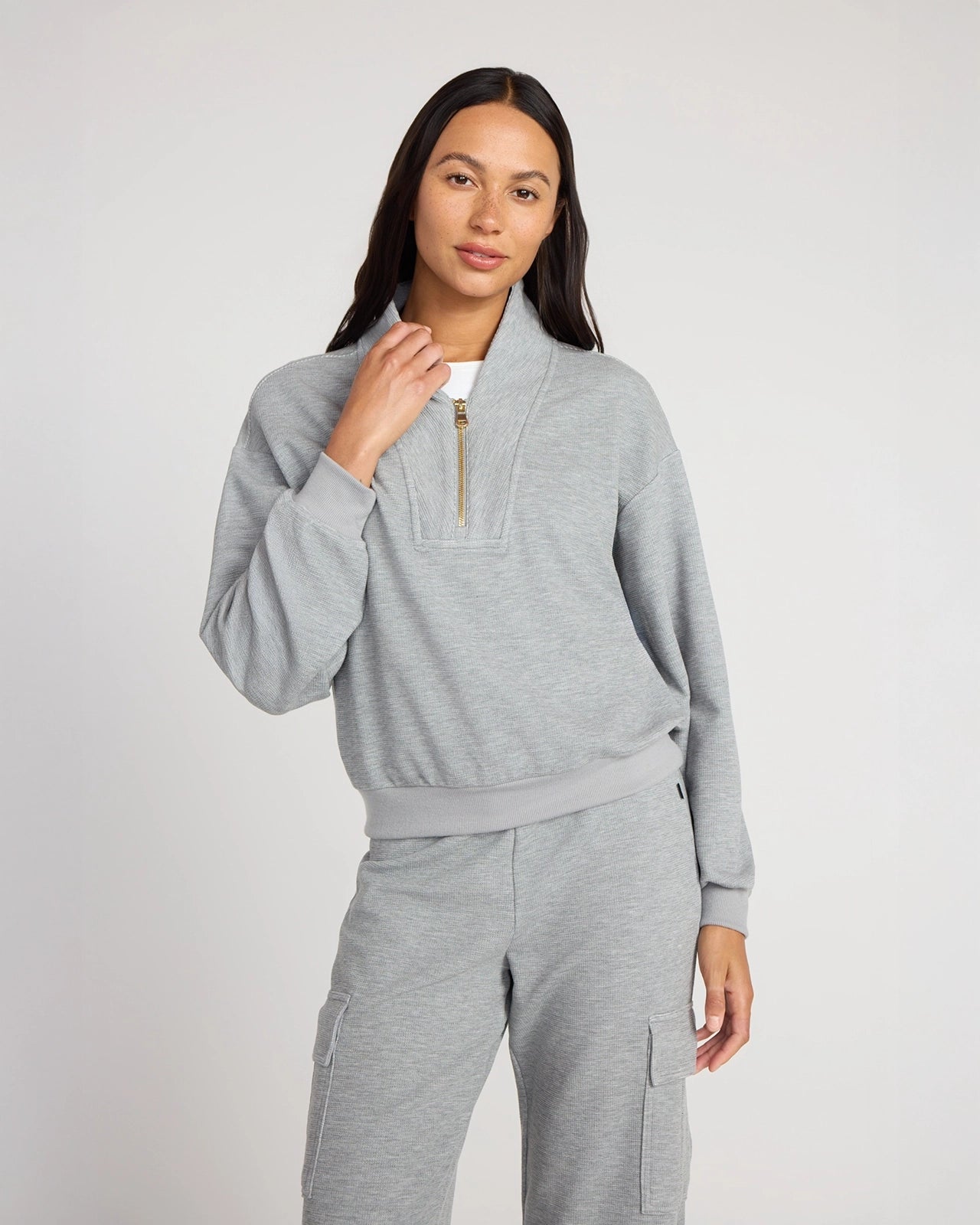 The Soft Luxe TENCEL™ Lyocell Waffle 1/4 Zip - Heather Grey