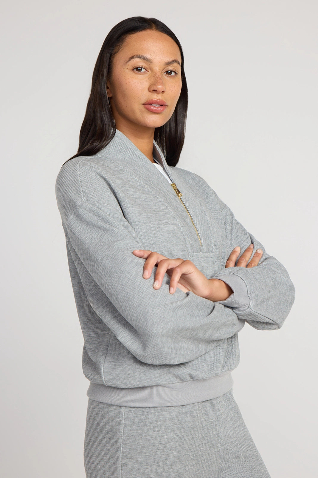 The Soft Luxe Modal + GRS Certified Recycled Poly Waffle 1/4 Zip - Heather Grey