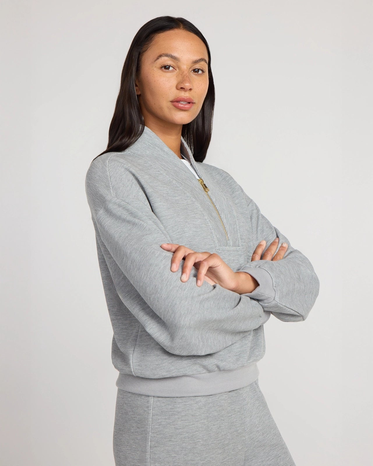 The Soft Luxe TENCEL™ Lyocell Waffle 1/4 Zip - Heather Grey