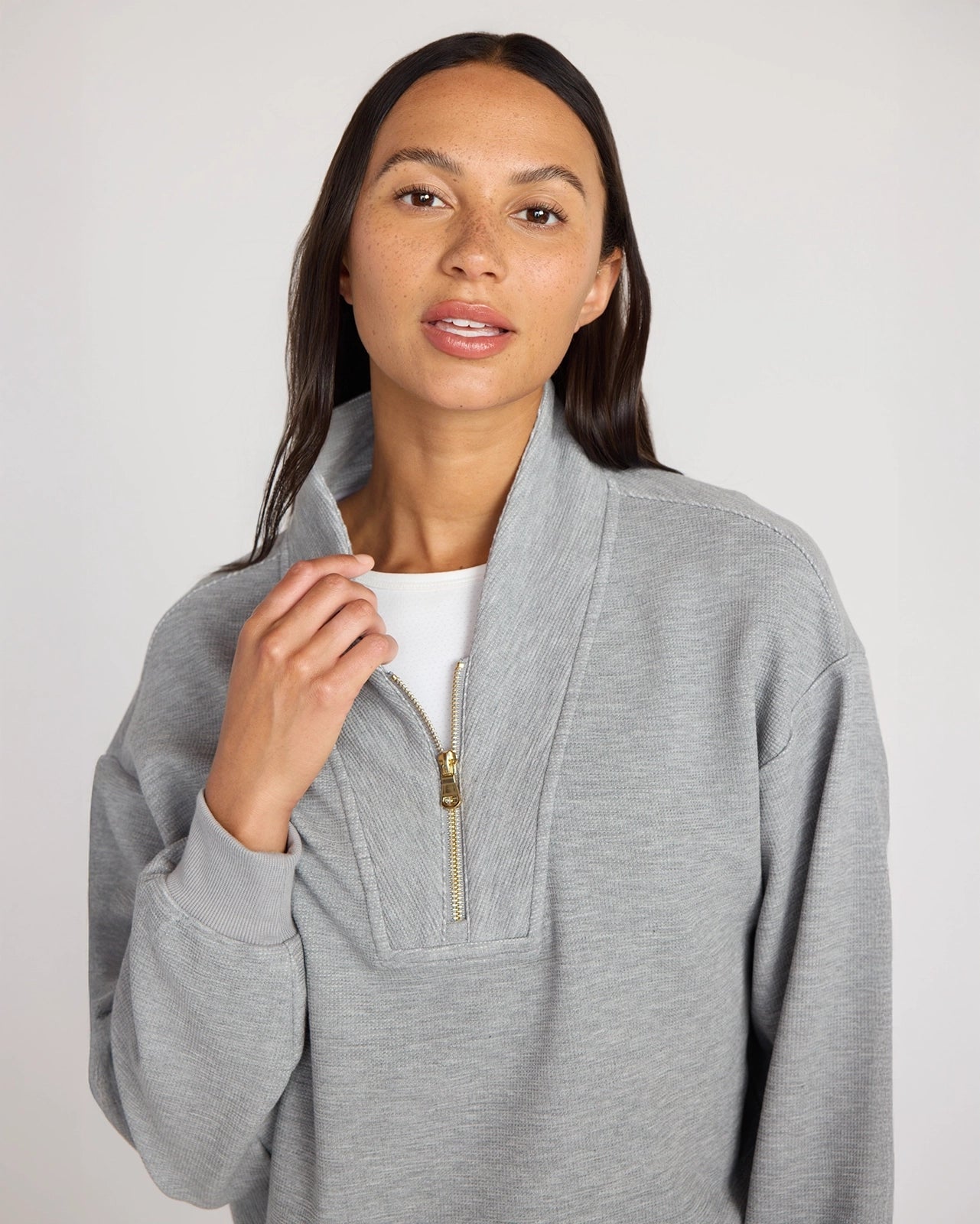 The Soft Luxe TENCEL™ Lyocell Waffle 1/4 Zip - Heather Grey