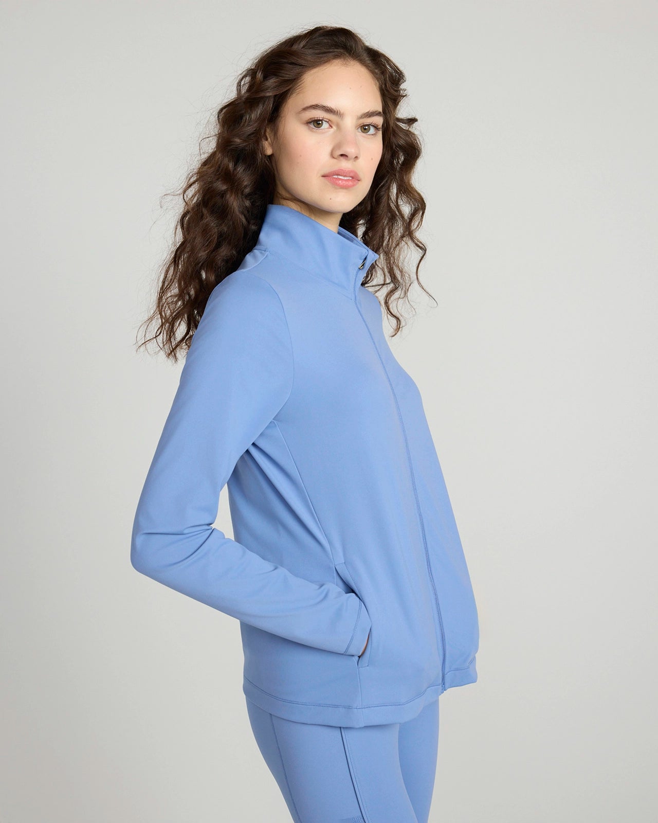 The Ultra-Soft GRS Certified Recycled Nylon Yoga Jacket - Colony Blue