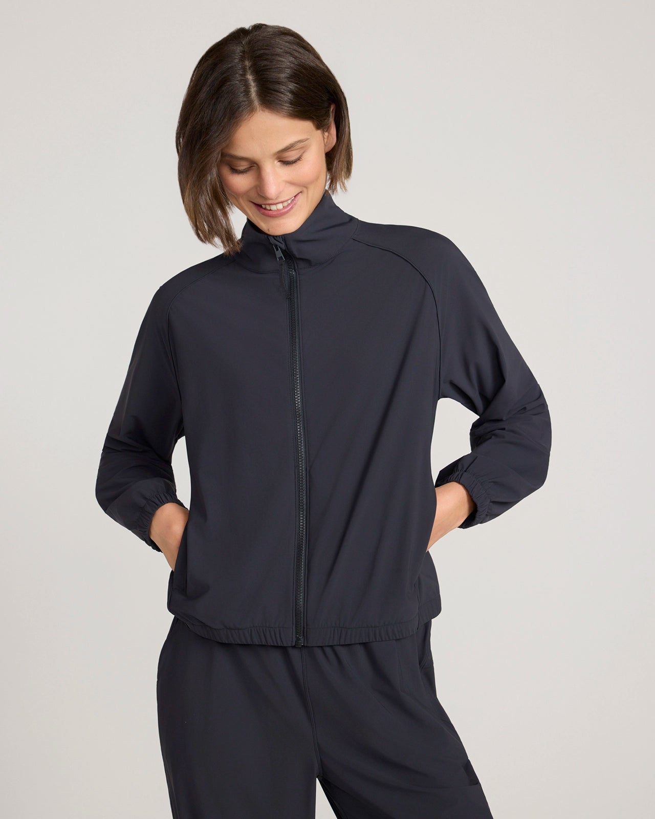 The Active Tricot Jacket with Piping - Black