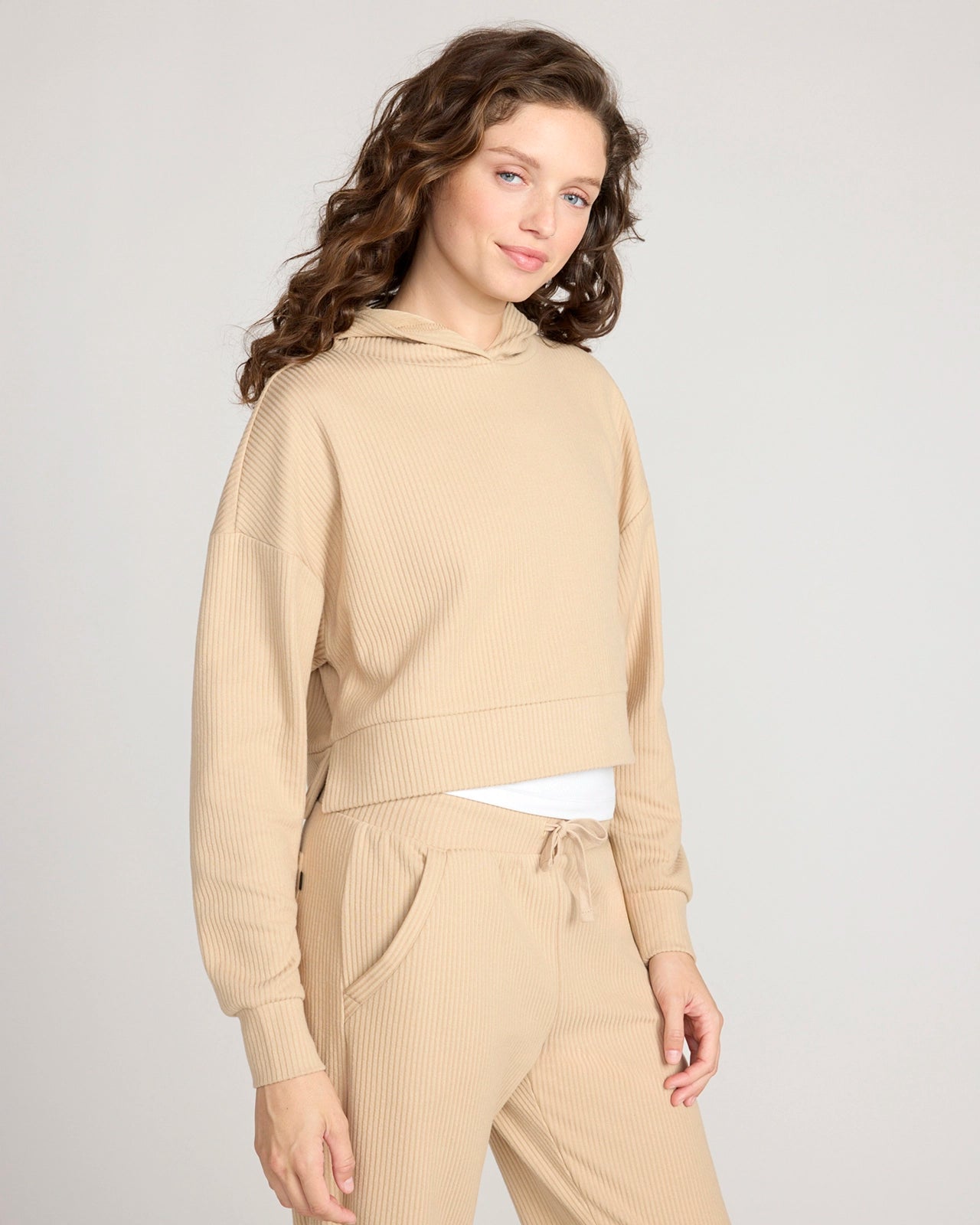 The Soft Luxe Ribbed GRS Certified Recycled Poly Cropped Hoodie