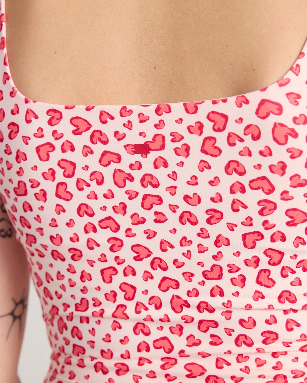 The GRS Certified Recycled Poly Longline Bra Top - Leopard Heart Print