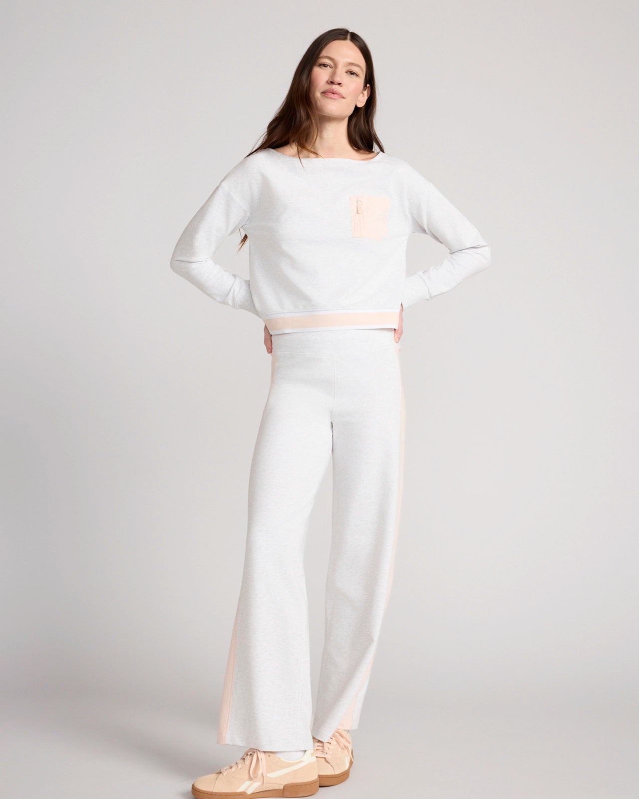 The Soft Luxe GRS Certified Recycled Poly French Terry Boat Neck Sweatshirt - Heather Gray