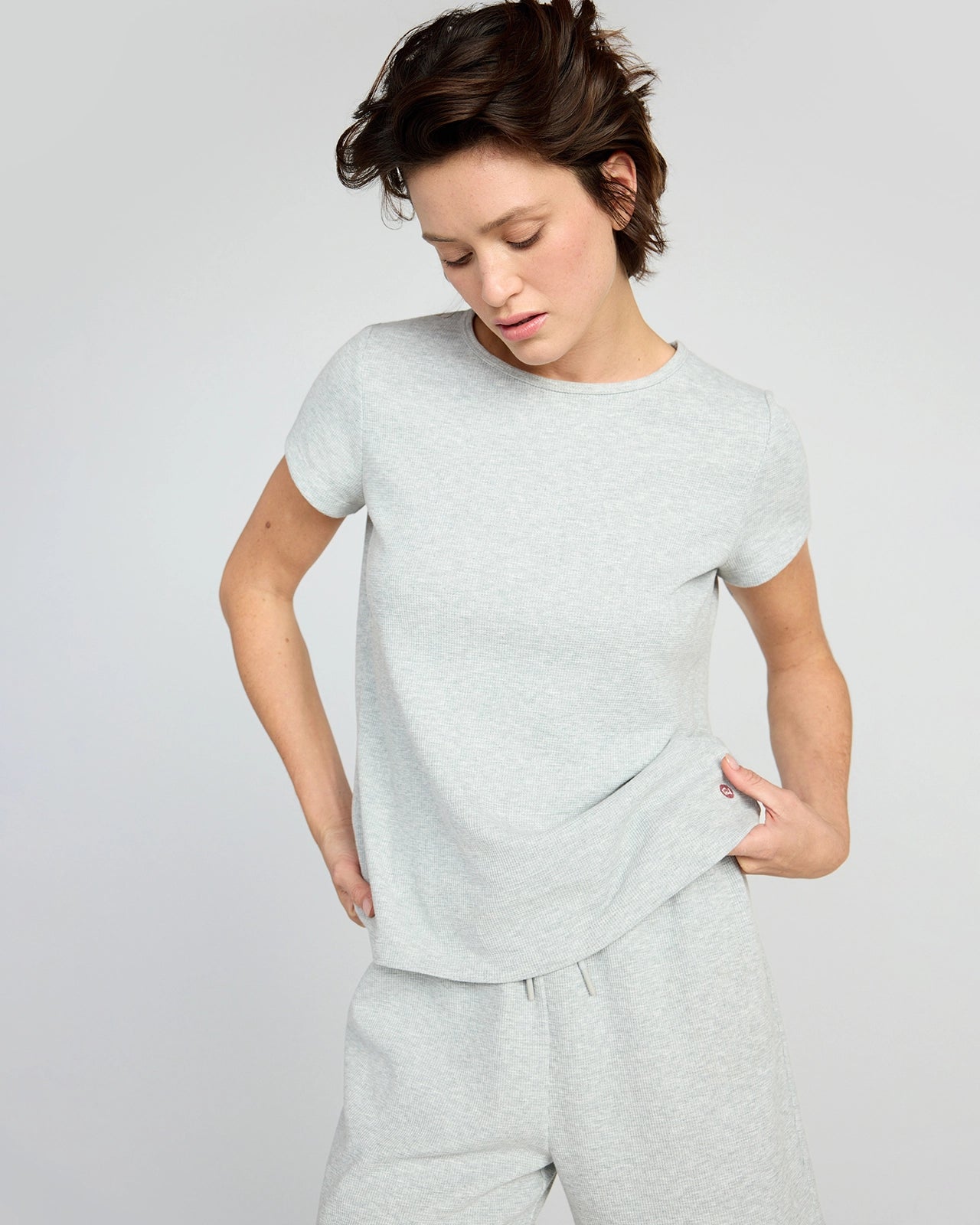 The Organic Cotton Club + GRS Certified Recycled Poly Waffle Tee - Light Heather Grey