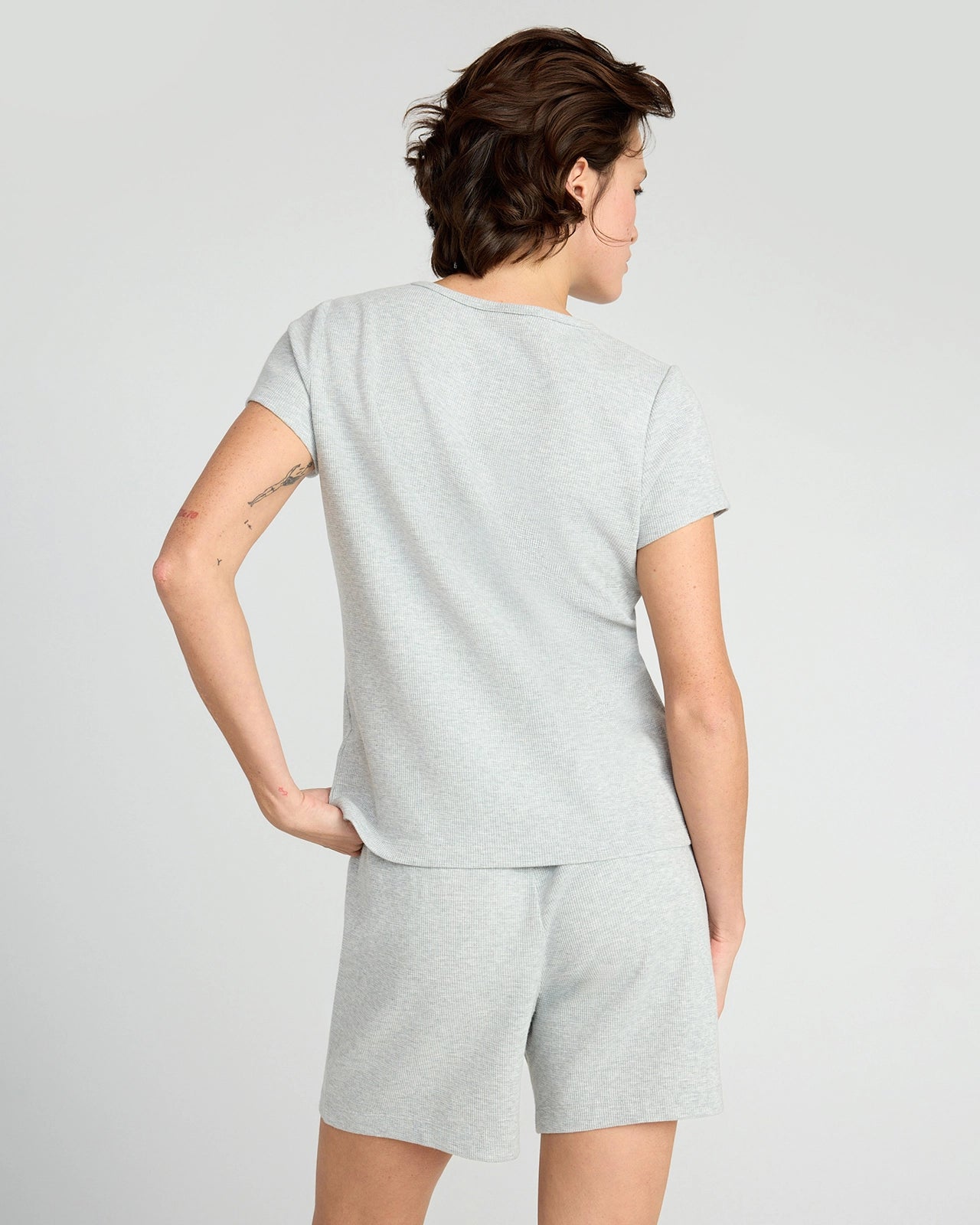 The Organic Cotton Club + GRS Certified Recycled Poly Waffle Tee - Grey