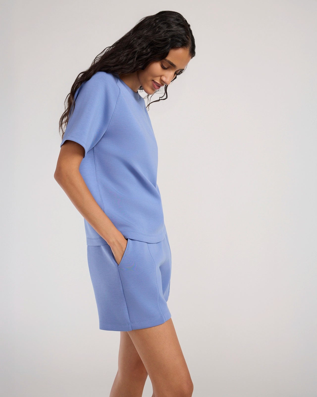 For general description, go to 'Main Product Description' region - The Soft Tech Fleece Short Sleeve Top - Colony Blue