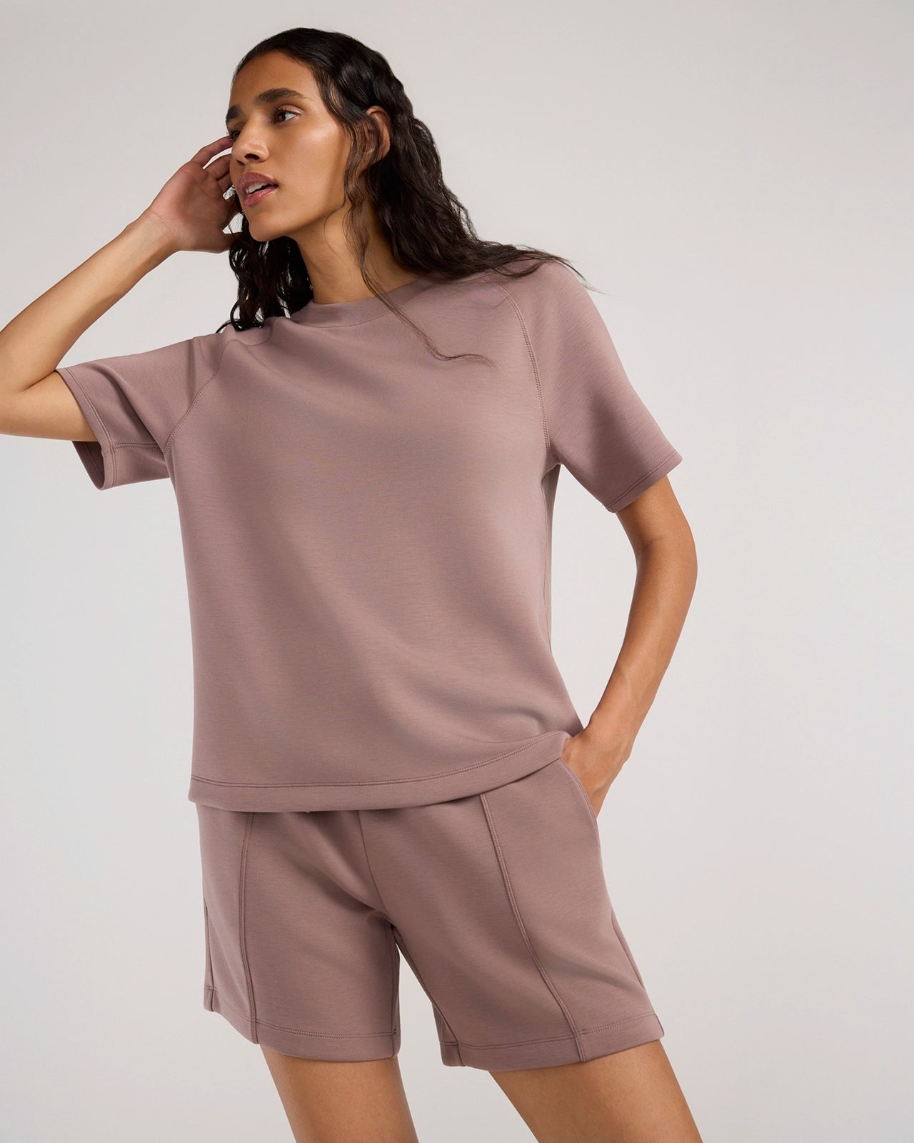The Soft Tech Fleece Short Sleeve Top - Deep Taupe