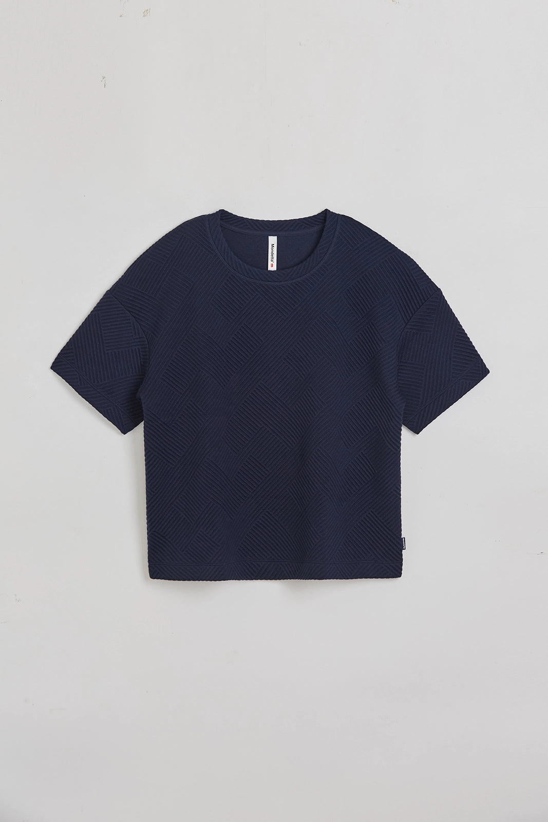 The Soft Stretch Geo Jacquard Crew Neck Top - Navy Blazer
