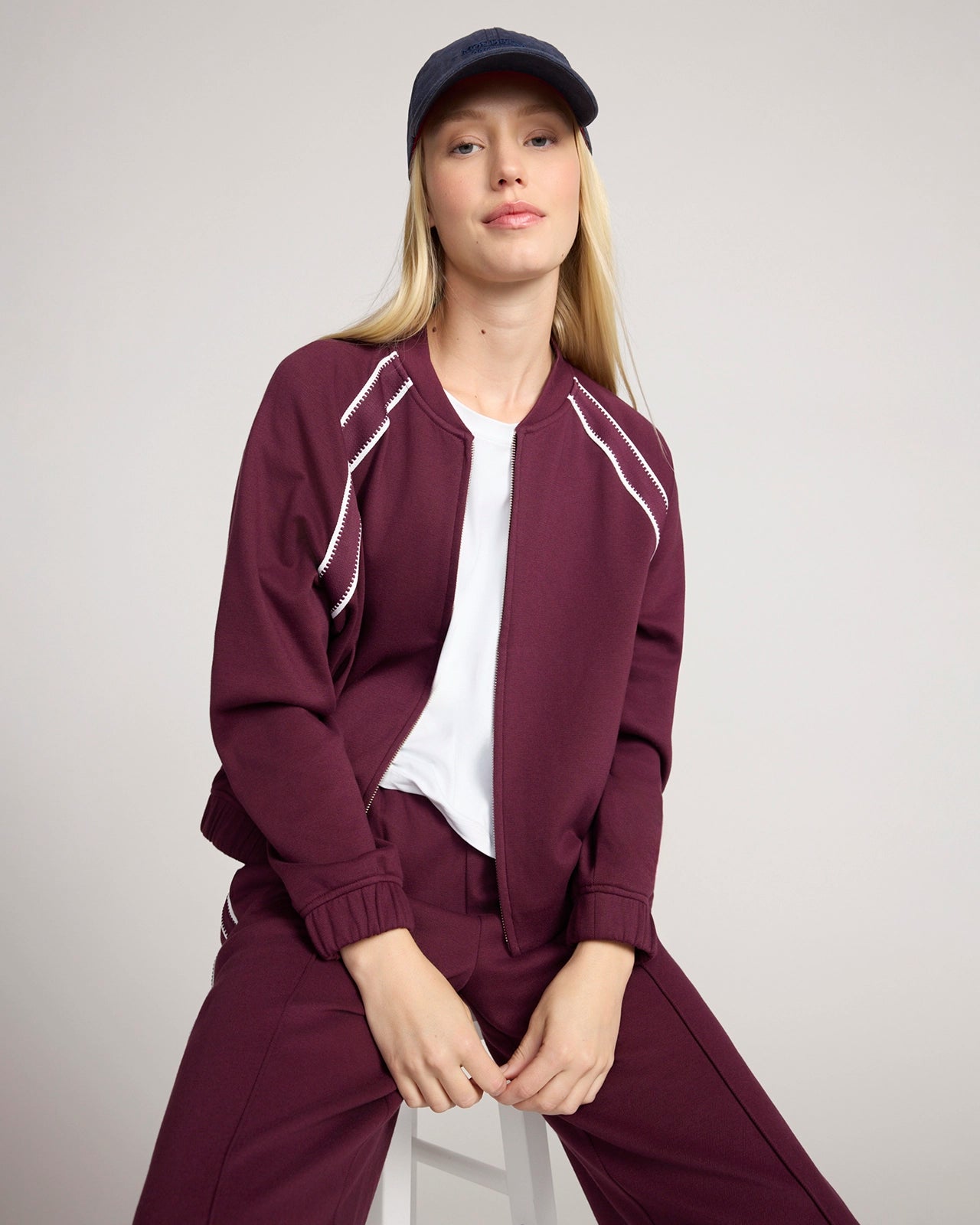 The Soft Luxe Organic Cotton Bomber Jacket - Dark Red