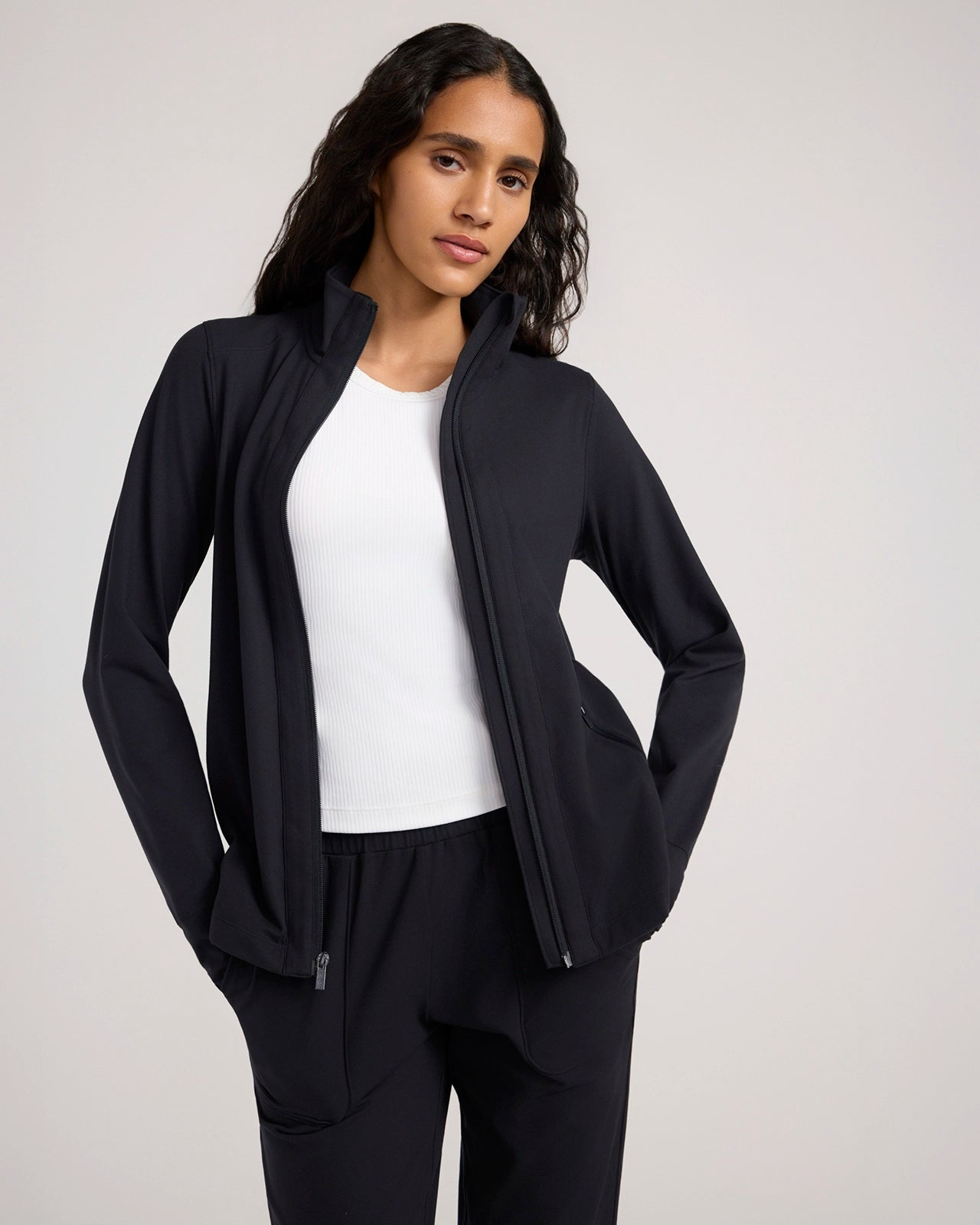 The Soft Luxe Peached Relaxed Yoga Jacket - Black