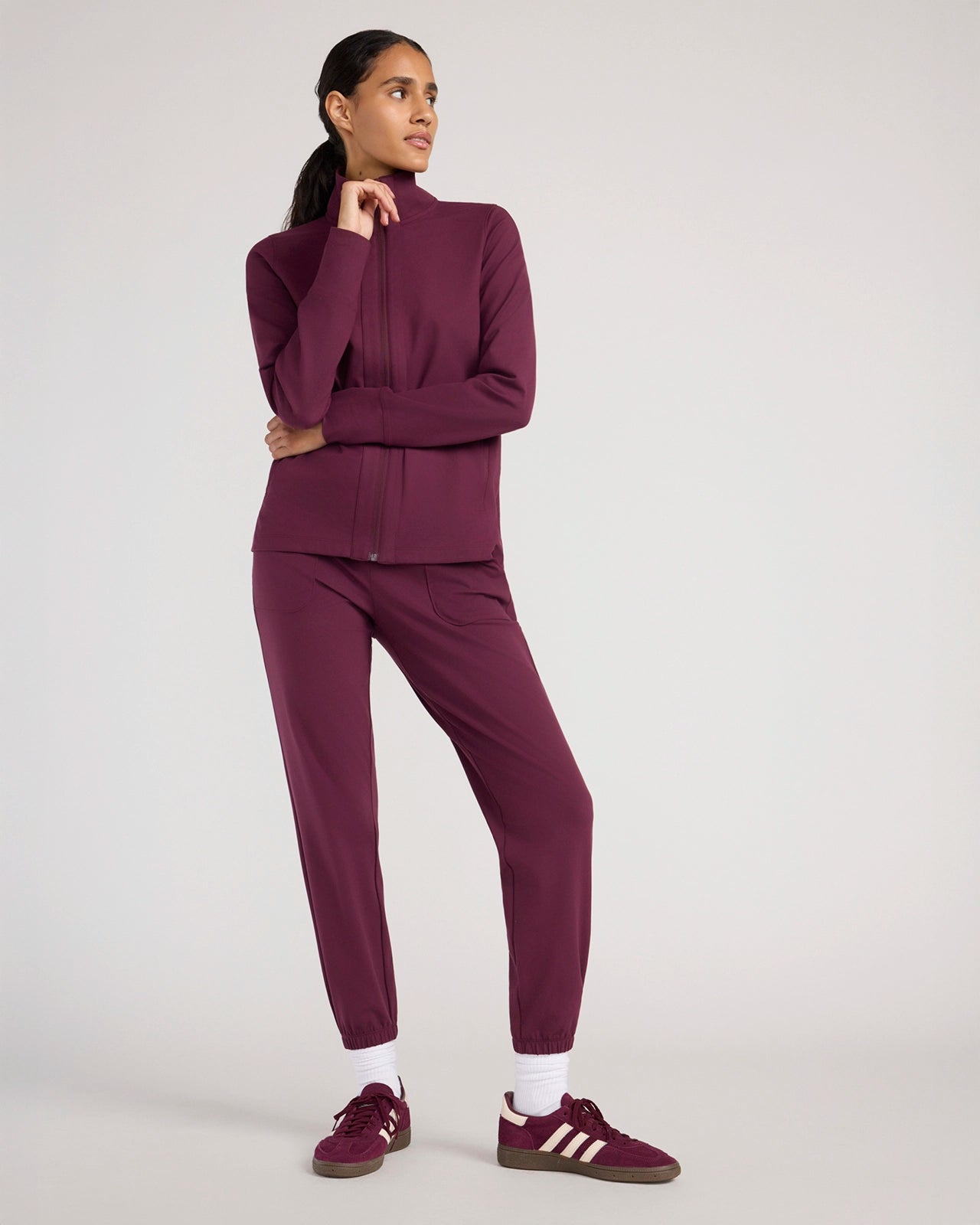 The Soft Luxe Peached Relaxed Yoga Jacket - Fig Purple