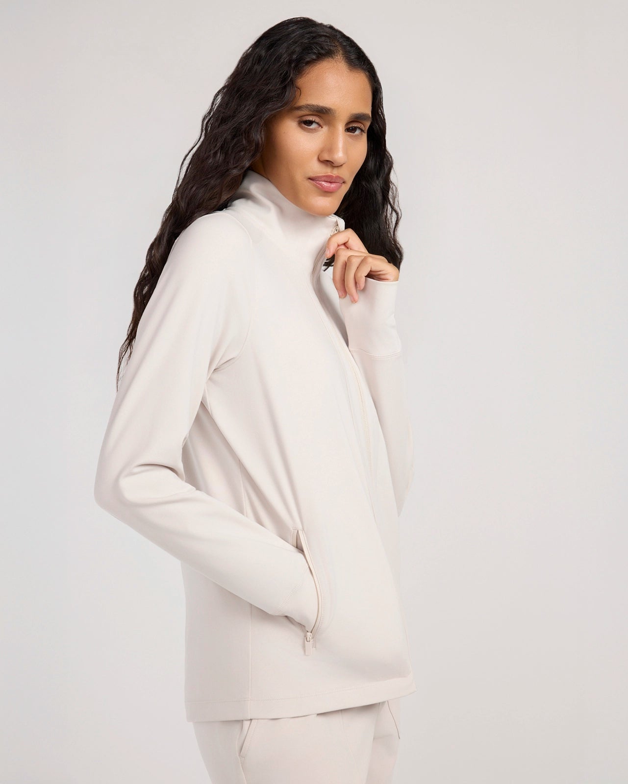 The Soft Luxe Peached Relaxed Yoga Jacket - Pumice Stone Beige