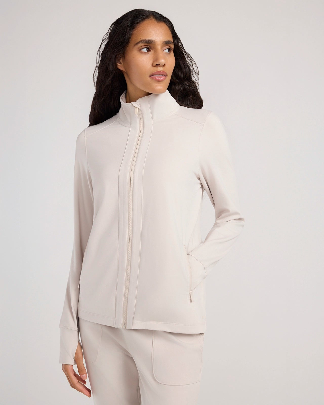 The Soft Luxe Peached Relaxed Yoga Jacket - Pumice Stone Beige