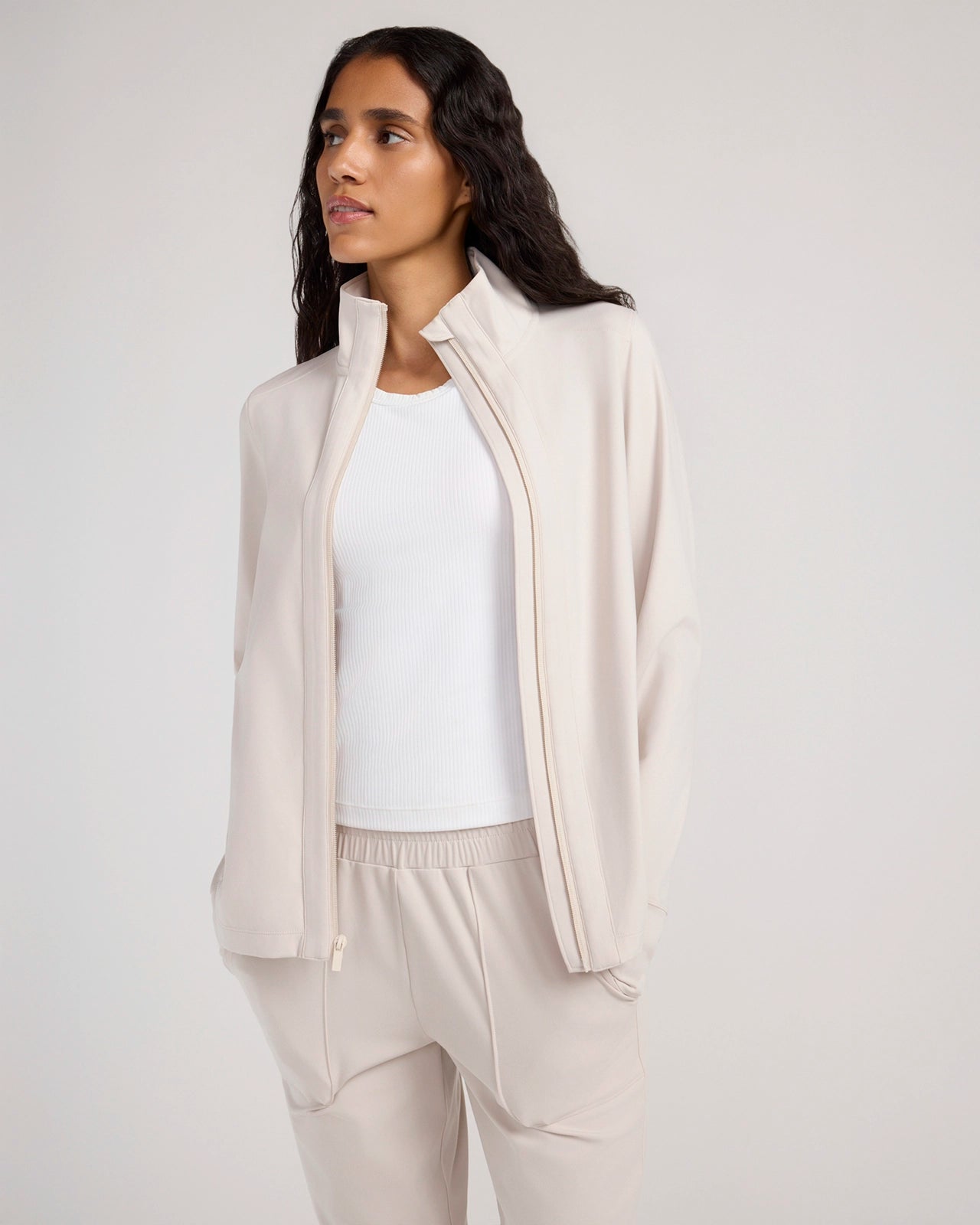 The Soft Luxe Peached Relaxed Yoga Jacket - Pumice Stone Beige