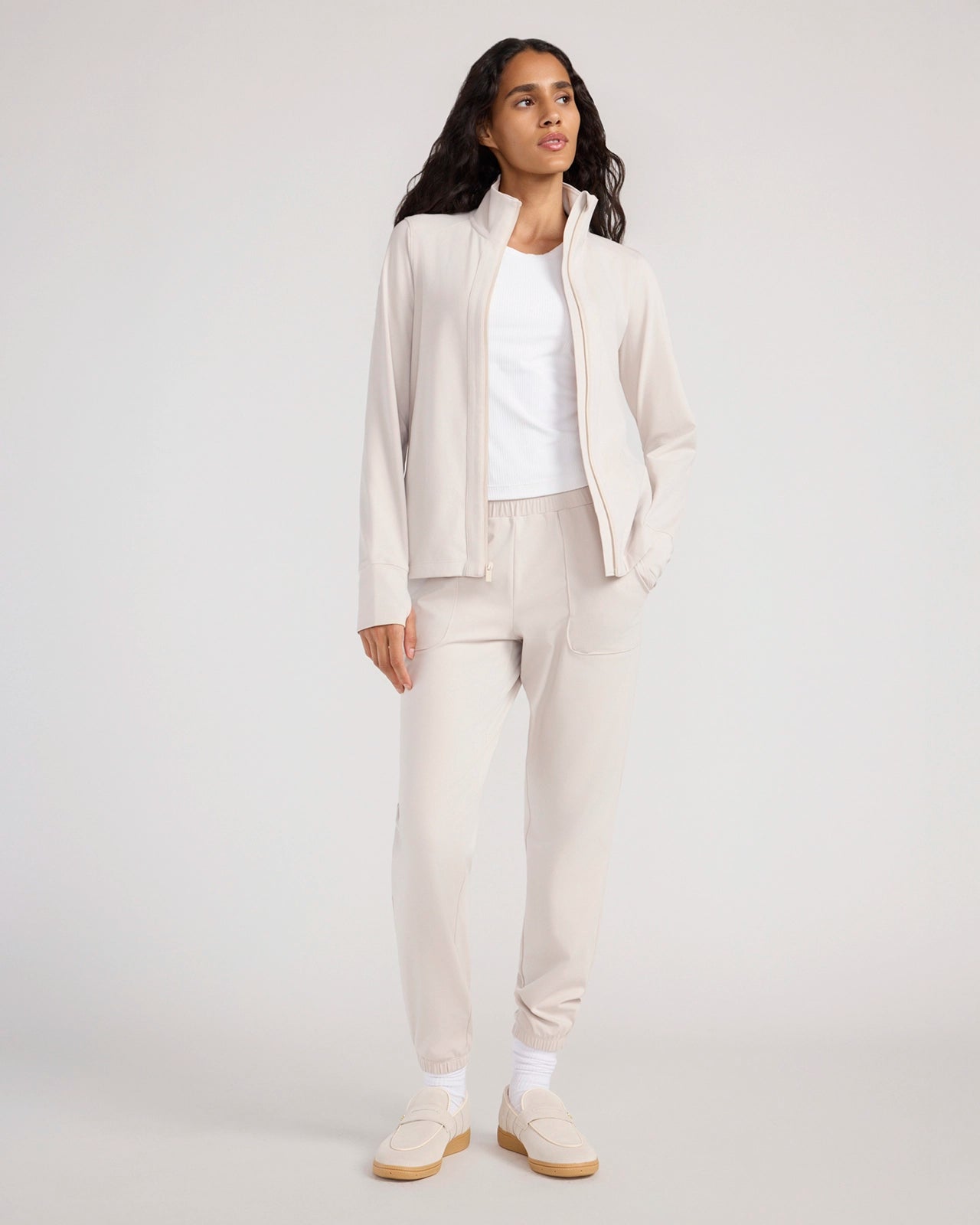 The Soft Luxe Peached Relaxed Yoga Jacket - Pumice Stone Beige