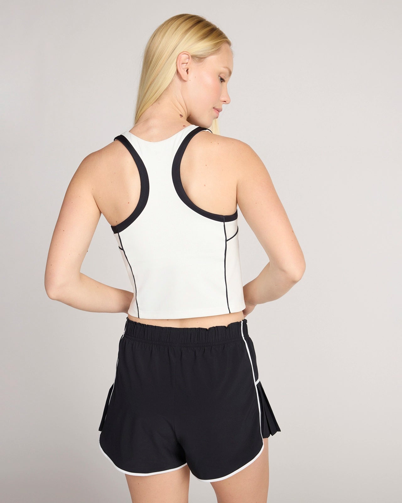 The Active Colour Blocked Cropped Shelf Bra Tank - Coconut Milk/Black