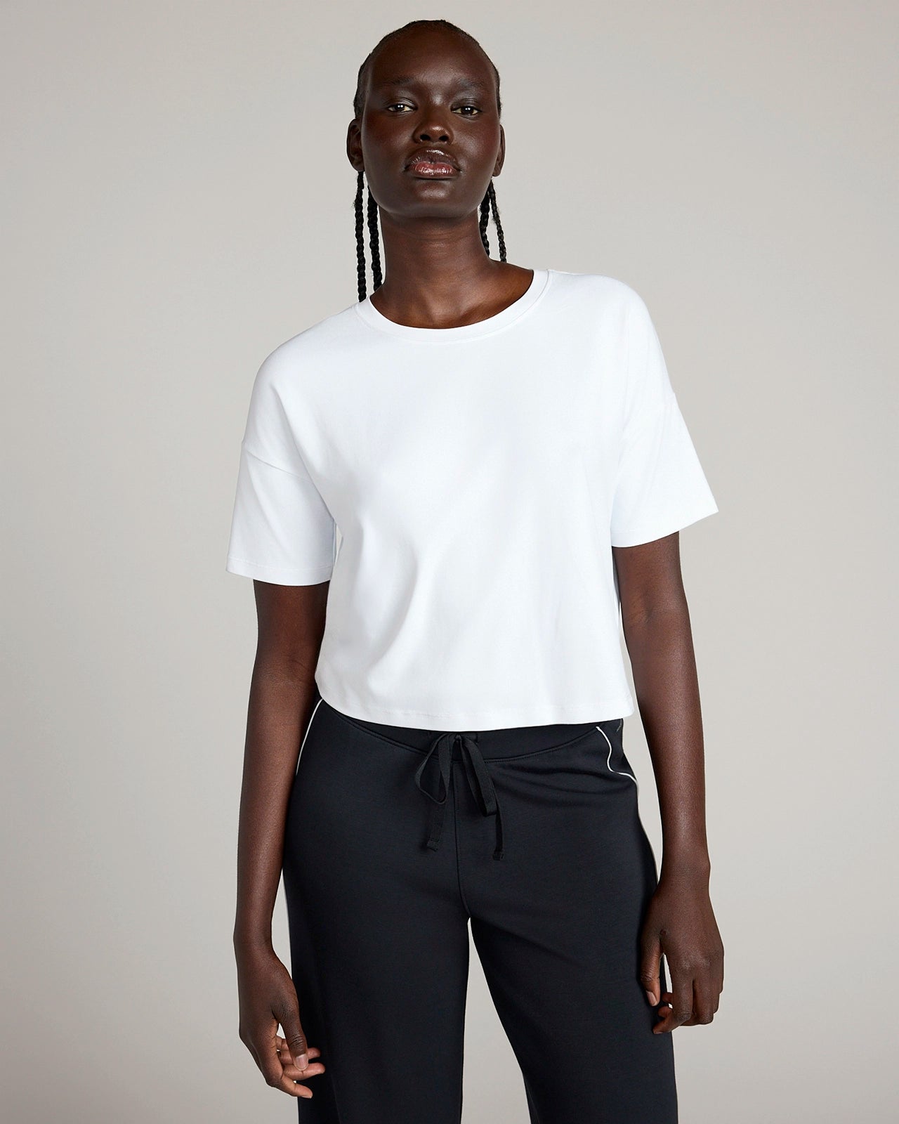 The Active GRS Certified Recycled Nylon Pique Mesh Cropped Boyfriend Tee - White