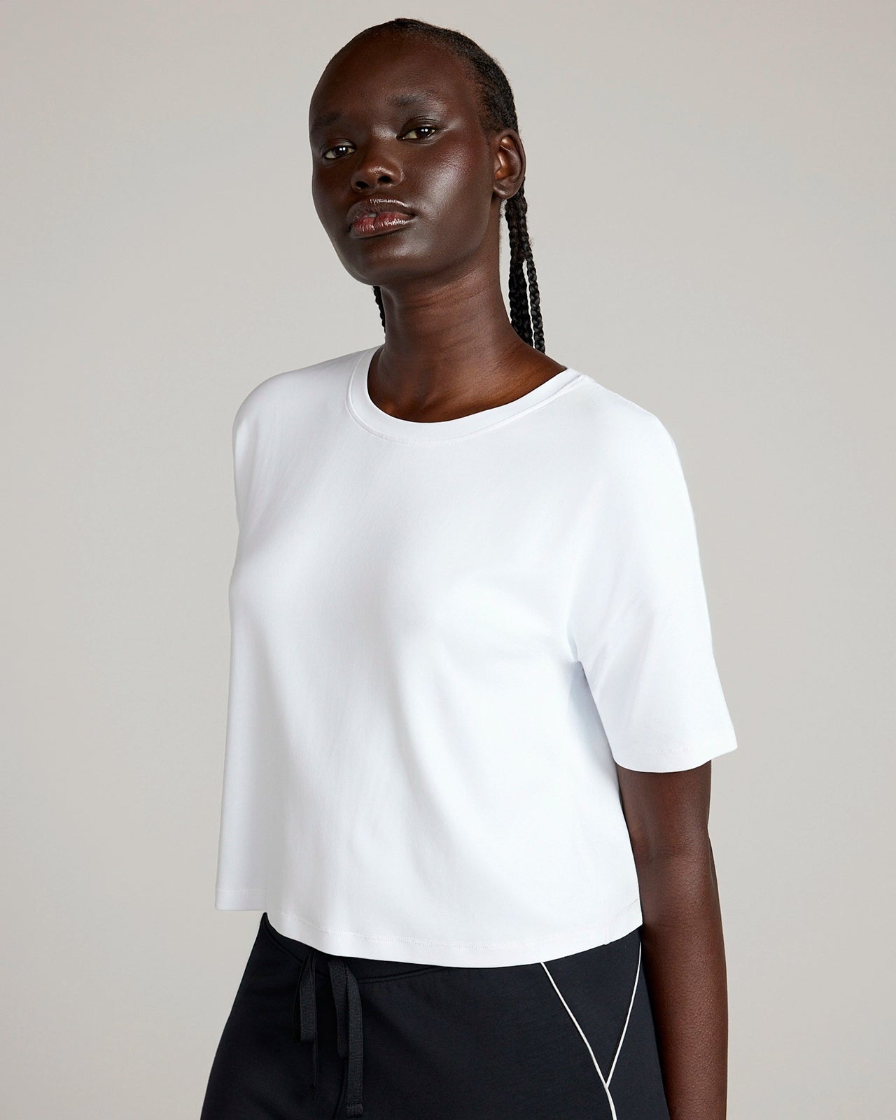 The Active Pique Mesh Cropped Boyfriend Tee - White